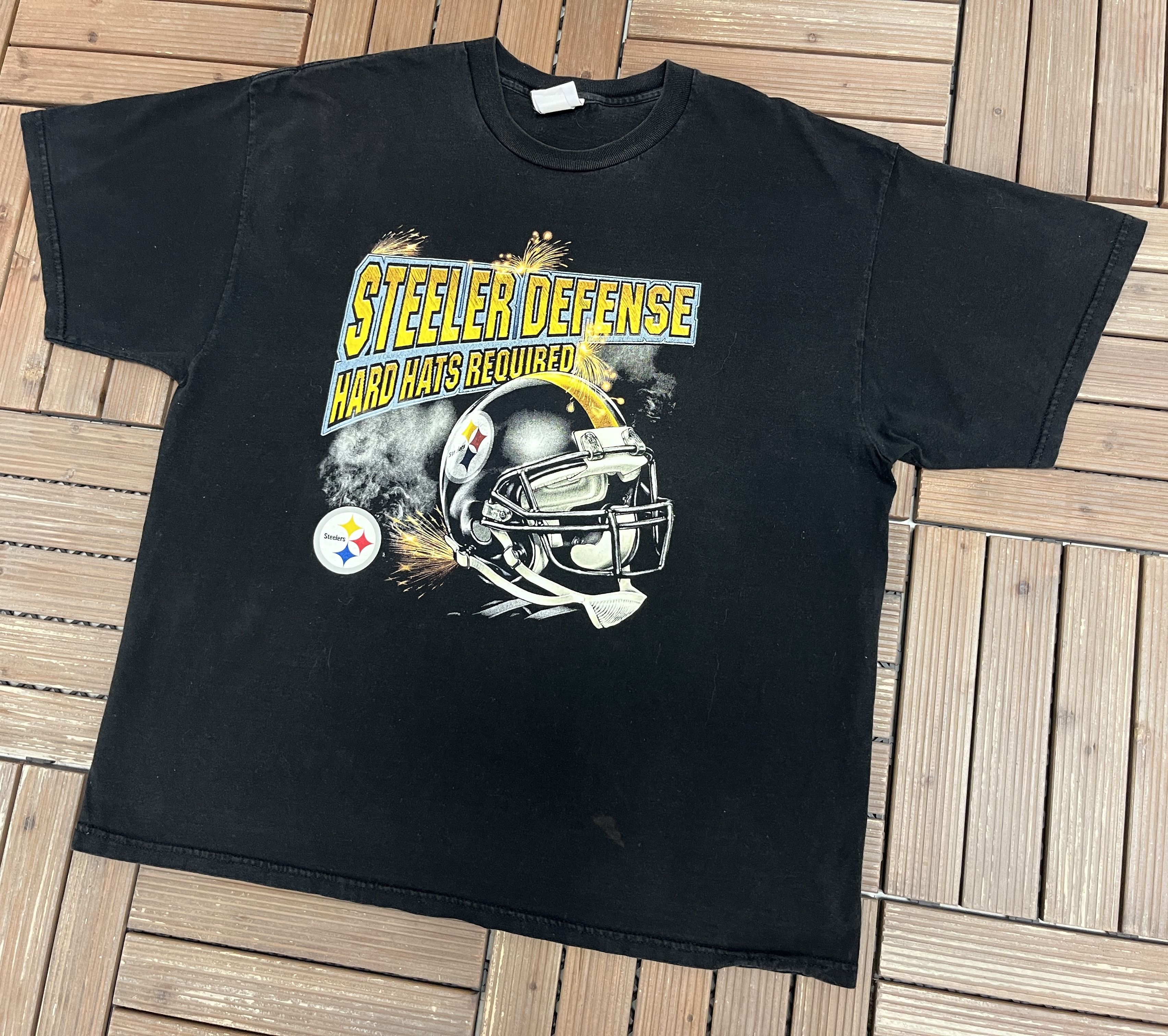 Vintage Pittsburgh Steelers Hard Hats Required Vintage Black T-Shirt Size US XXL / EU 58 / 5 - 3 Thumbnail