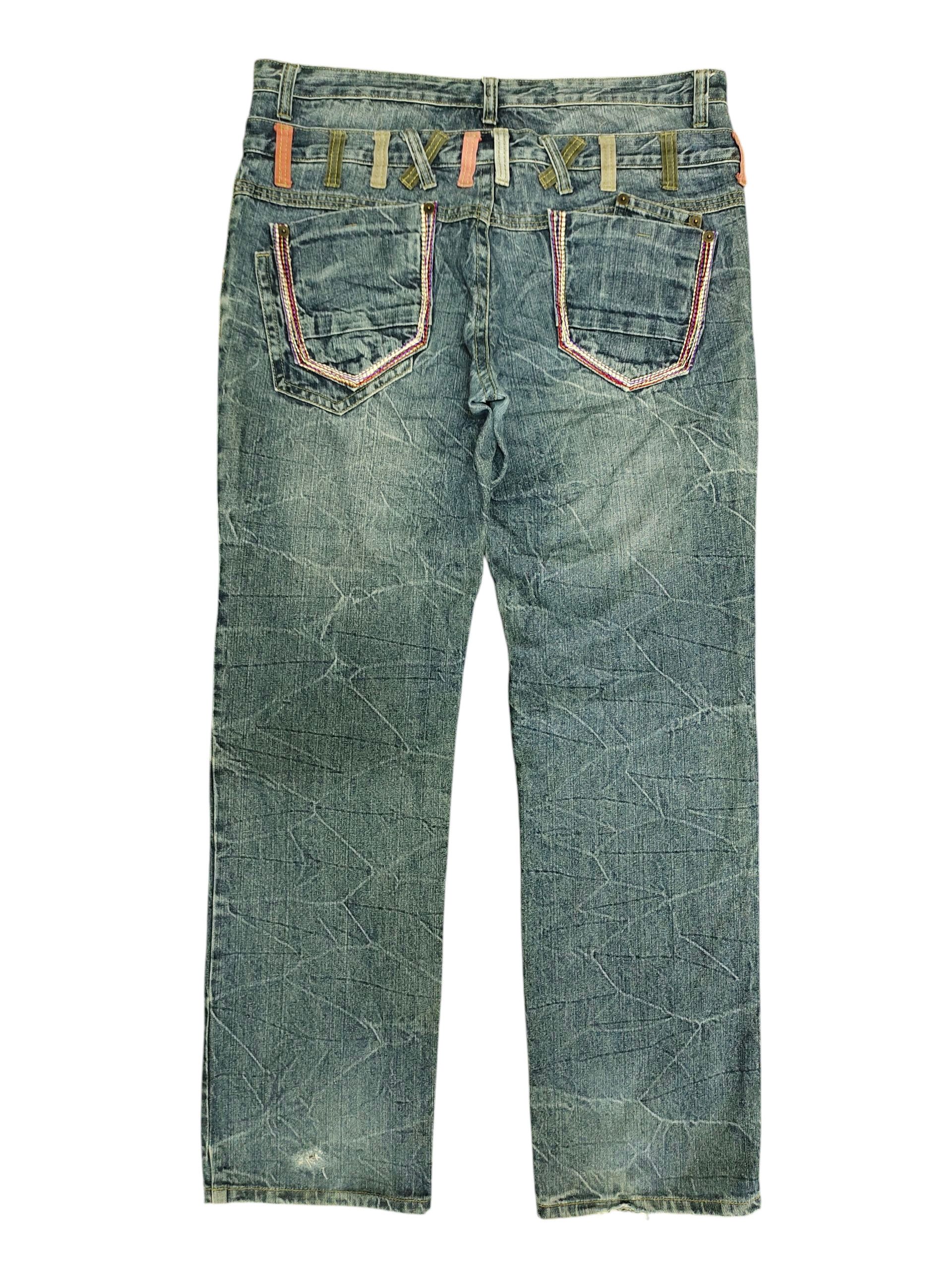 Japanese Brand Double Waist Clawmark Distress Faded Jeans
