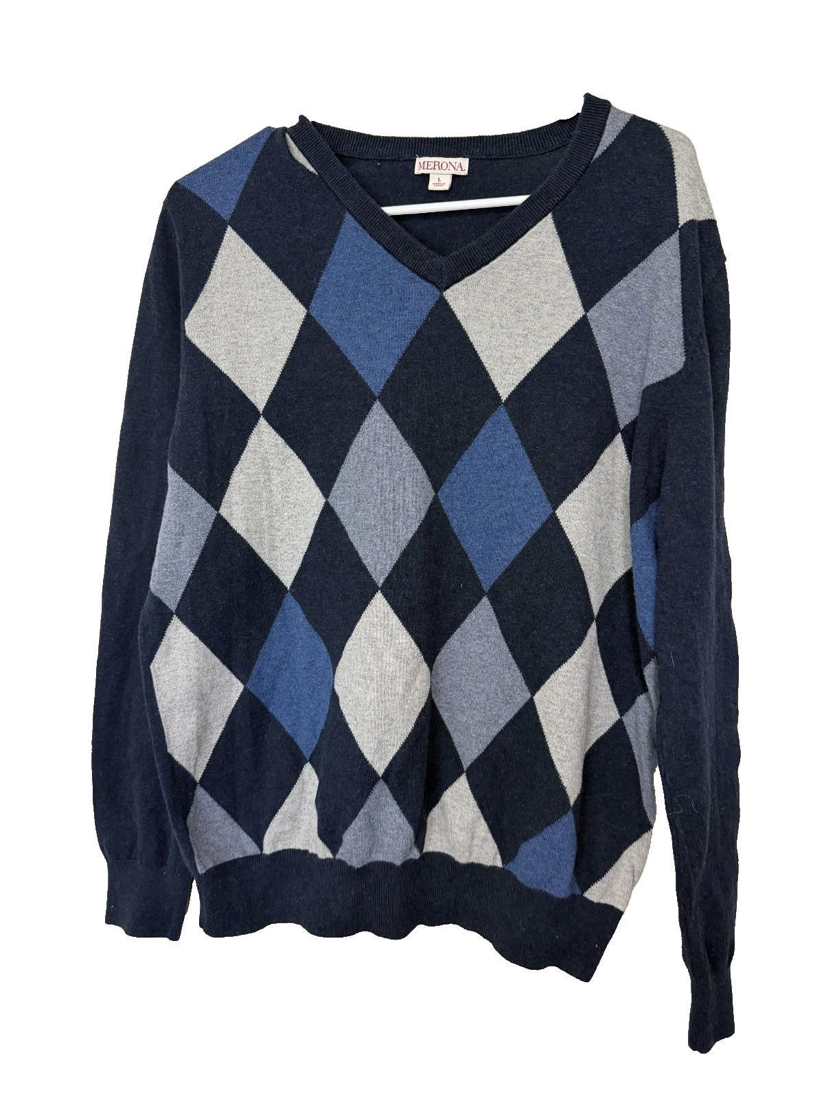 Merona Merona Checkered Blue V Neck Sweater Mens L Size US L / EU 52-54 / 3 - 1 Thumbnail