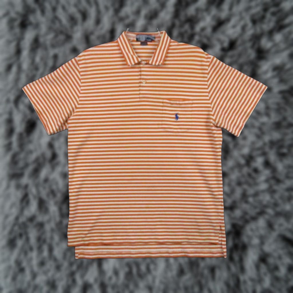 Polo Ralph Lauren Polo Ralph Lauren Shirt Large Mens Orange White Stripe Short Sleeve Blue Pony Size US L / EU 52-54 / 3 - 1 Thumbnail