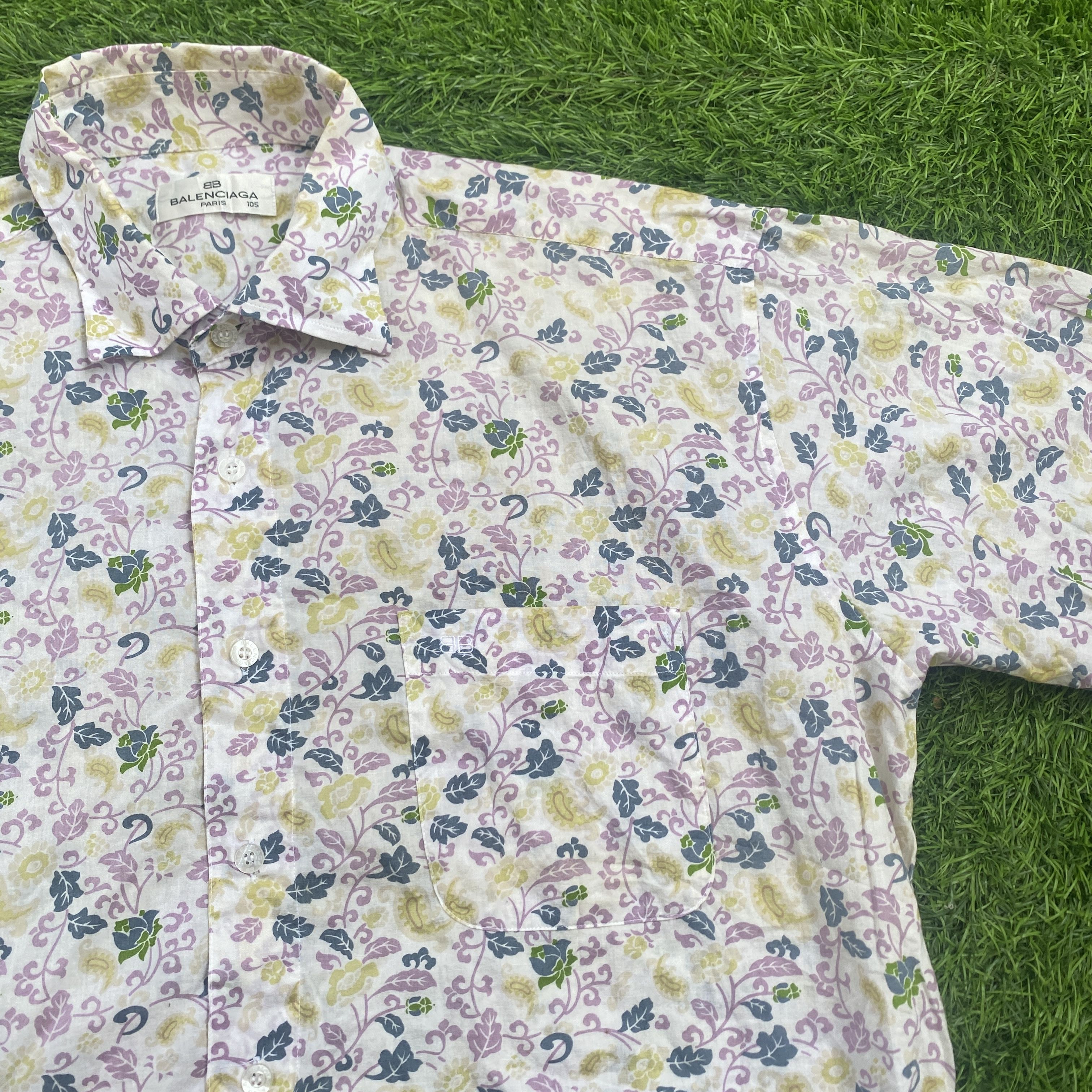 Balenciaga × Vintage Vintage 90s Balenciaga Floral Shirts Size US XL / EU 56 / 4 - 2 Thumbnail