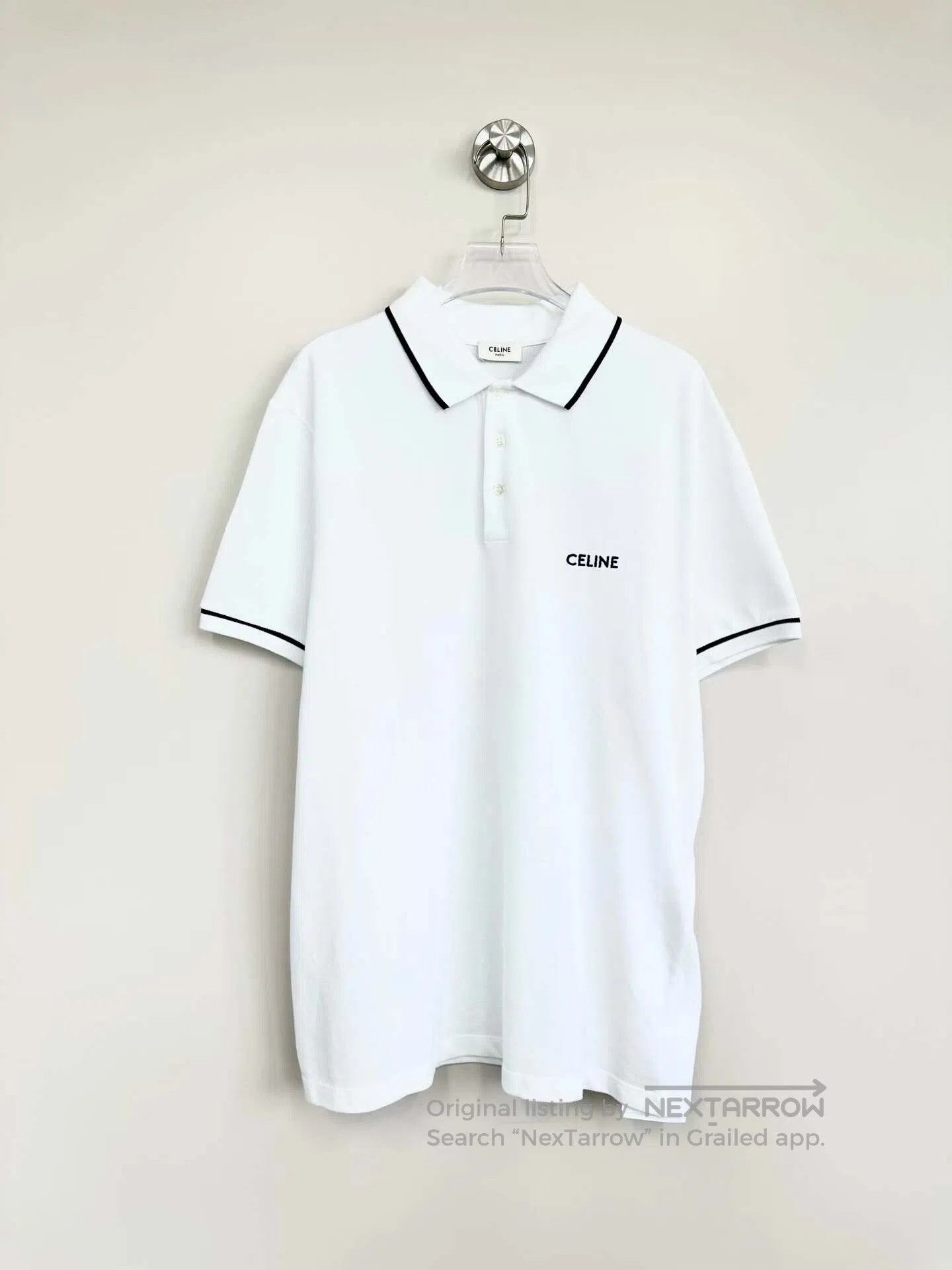 Celine CELINE White embroidered letter logo collar short sleeve P Size US M / EU 48-50 / 2 - 1 Thumbnail