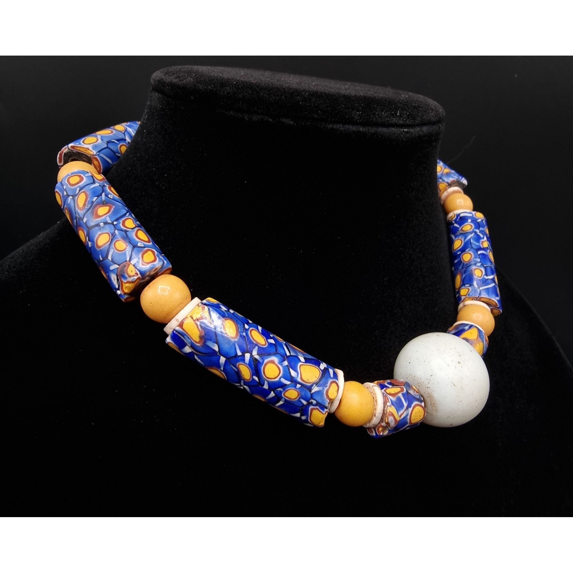 Vintage Antique Millefiori Trade Bead Necklace With White Focal Bead Size ONE SIZE - 2 Thumbnail