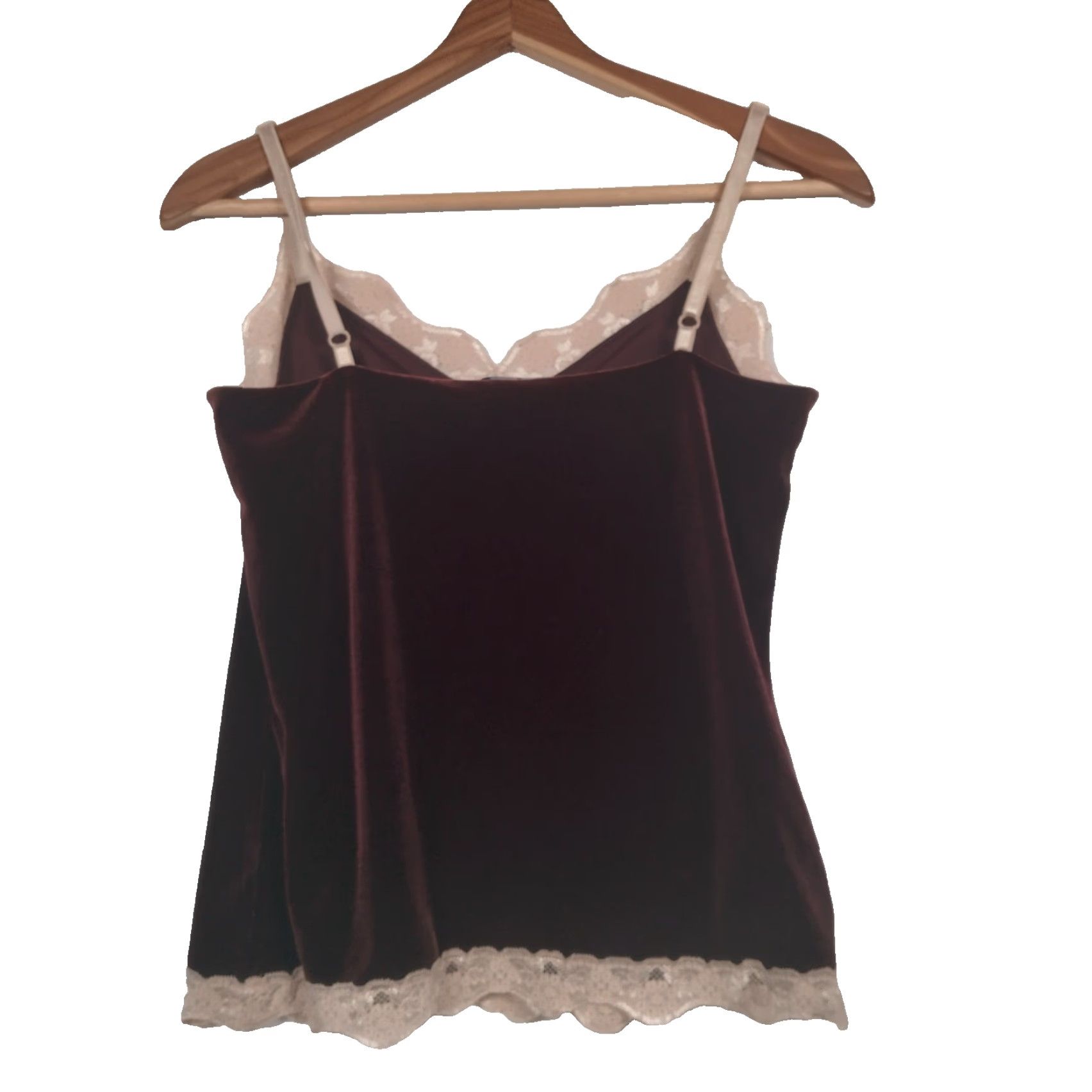 Vintage New York & Company Intimates Tank Cami Lace Trim Y2K Vintage Burgundy Tan Camisole Womens L Size L / US 10 / IT 46 - 2 Thumbnail