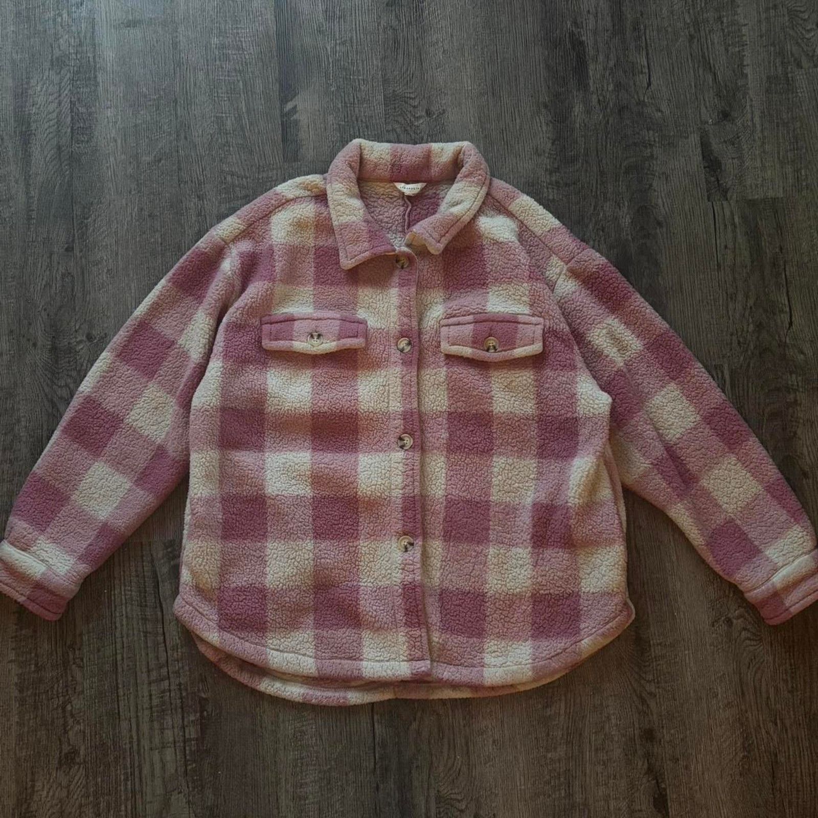 Aeropostale Pink & White Plaid Aeropostale Sherpa Jacket Size L / US 10 / IT 46 - 2 Thumbnail