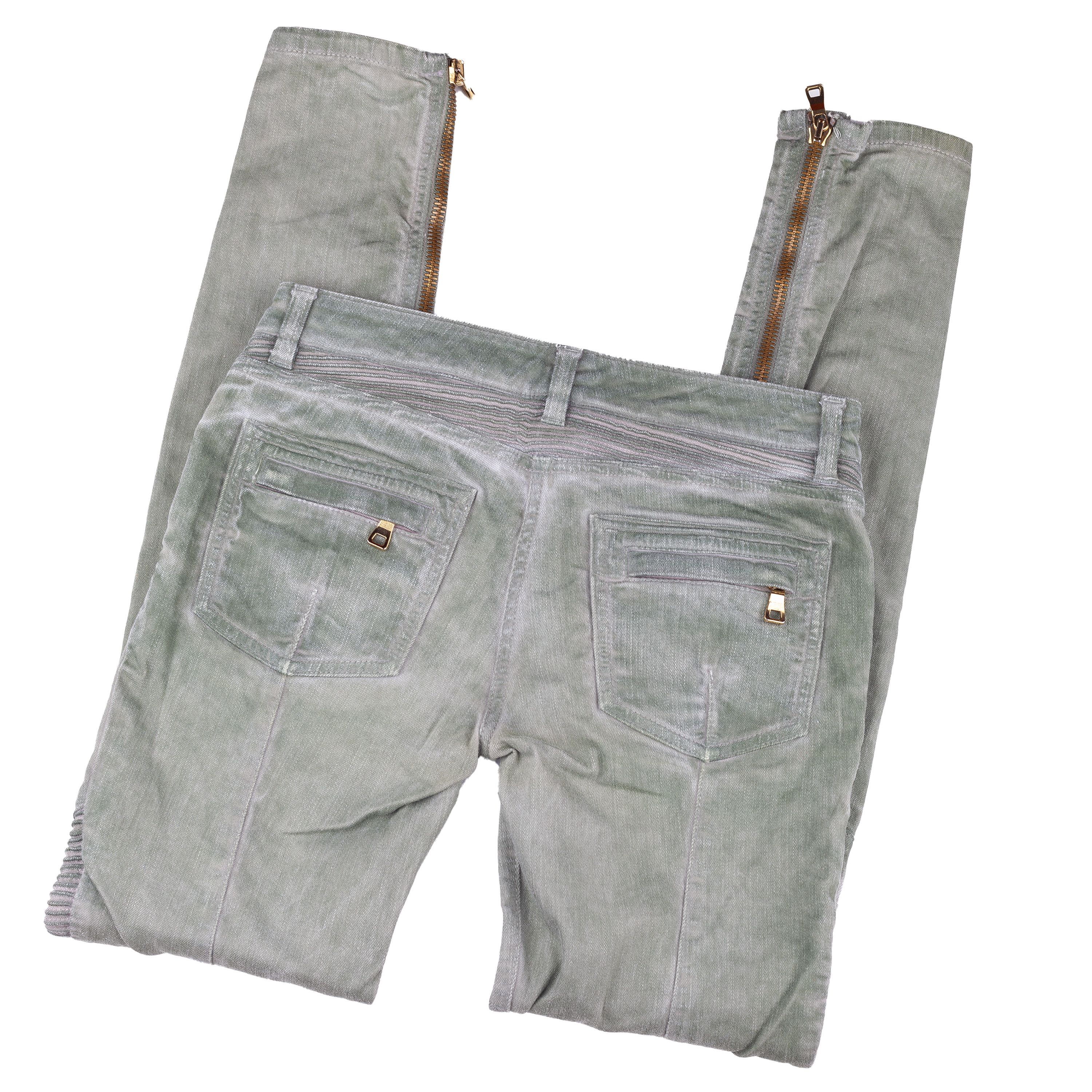 Balmain Balmain Paris Washed Military Green Biker Skinny Jeans Size 26" / US 2 / IT 38 - 2 Thumbnail