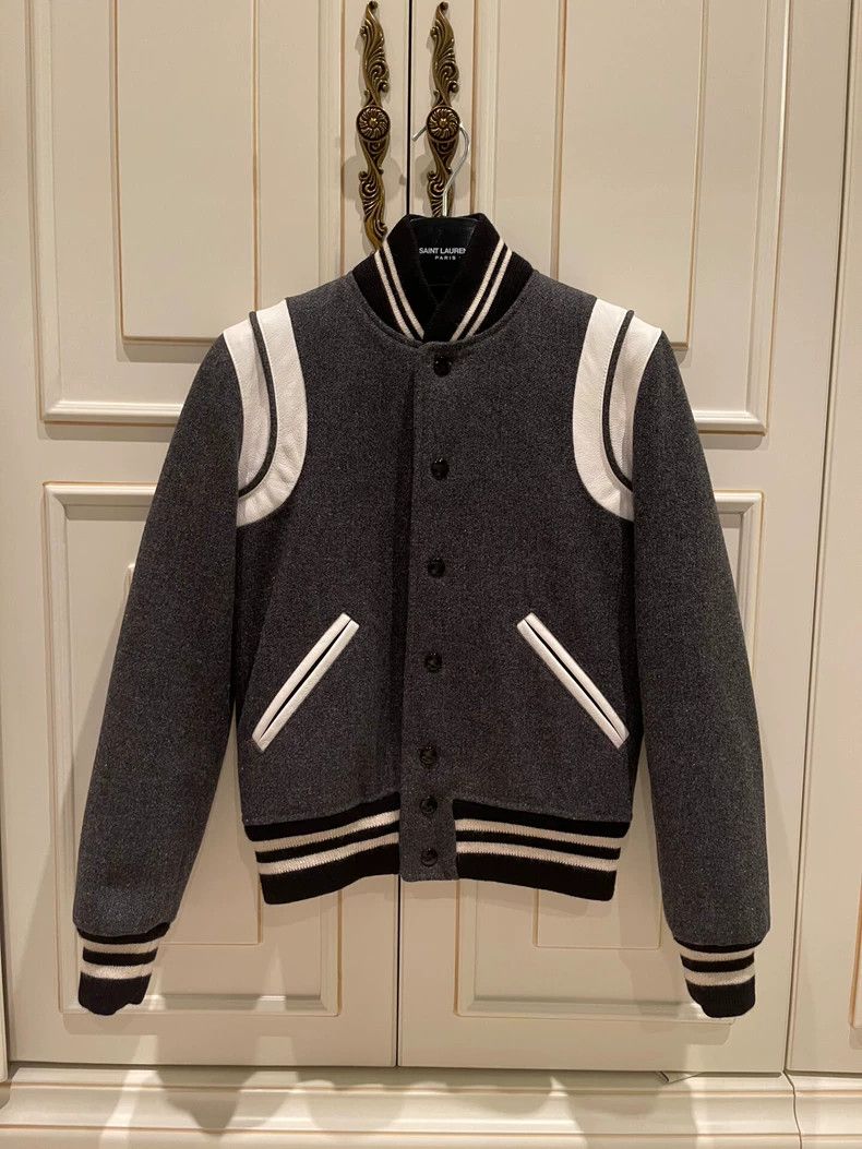 Saint Laurent Paris Saint Laurent Gray Baseball Jacket Outerwear Size US S / EU 44-46 / 1 - 1 Thumbnail