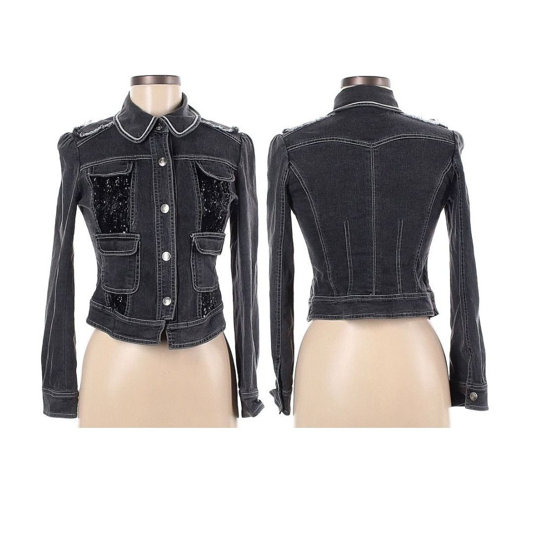 Other Size M Women's Black boho Denim fitted Jacket 4 pockets bead Size M / US 6-8 / IT 42-44 - 2 Thumbnail