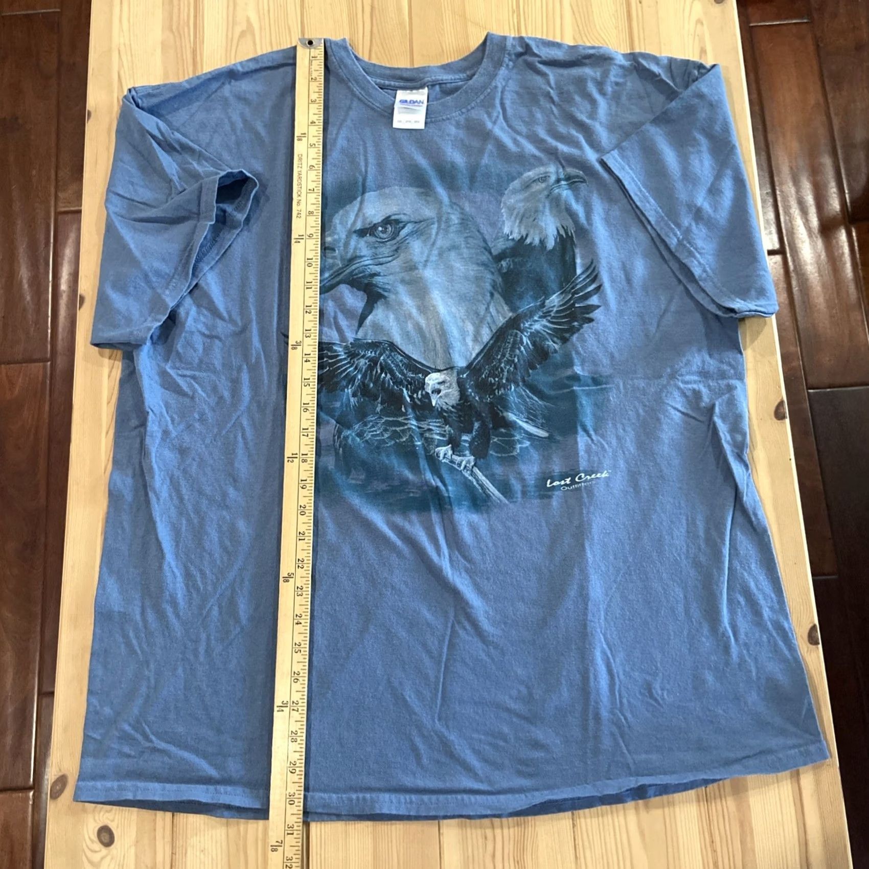 Gildan VINTAGE Gildan Men's T-Shirt Crew Neck Short Sleeve 2XL Cotton Blue Embroidered Eagle Crewneck Shirt Size US XXL / EU 58 / 5 - 4 Thumbnail