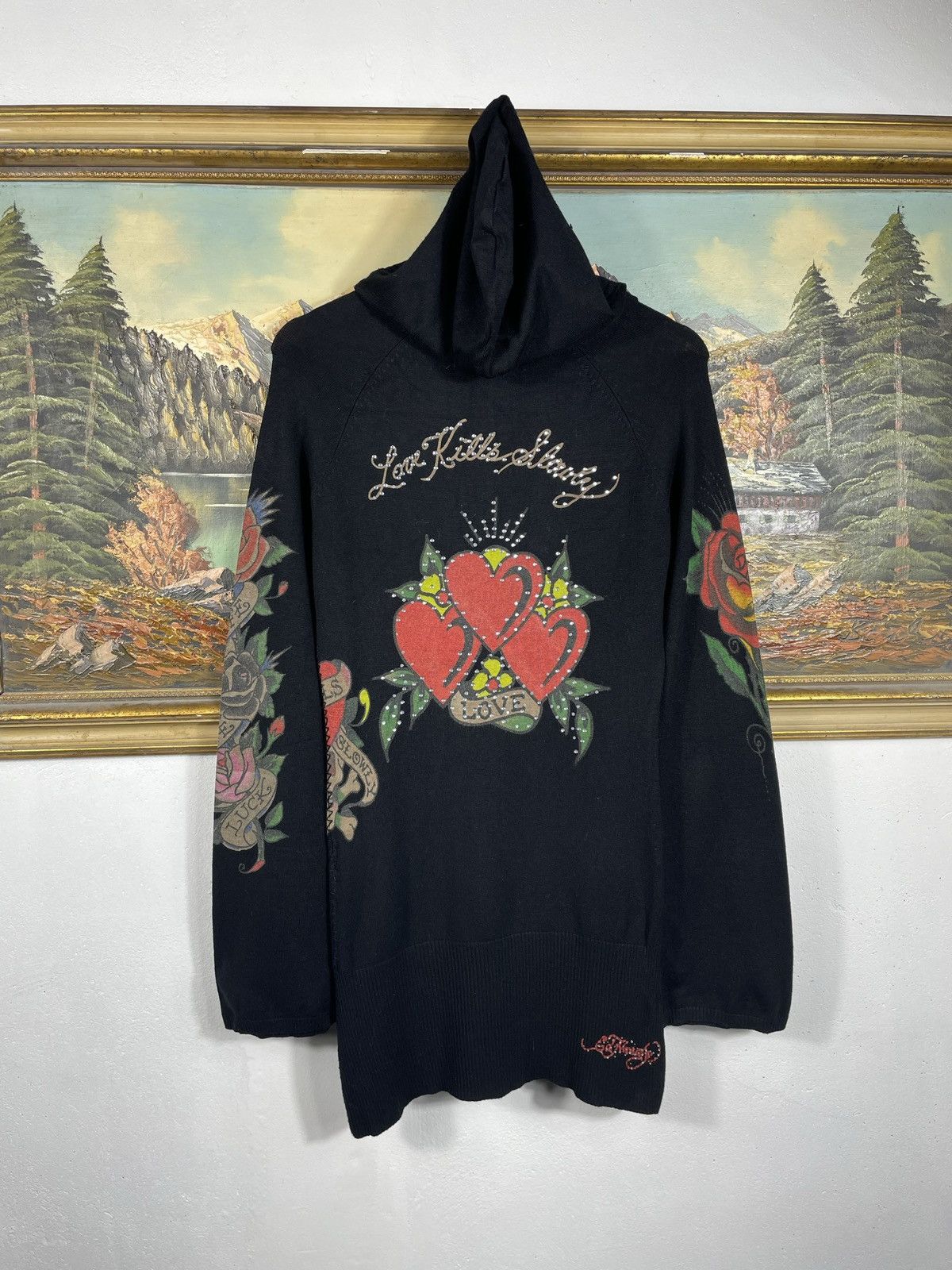 Christian Audigier × Ed Hardy × Vintage Ed Hardy Retro 00s Knitwear With Crystals Affliction Grunge Size M / US 6-8 / IT 42-44 - 1 Thumbnail
