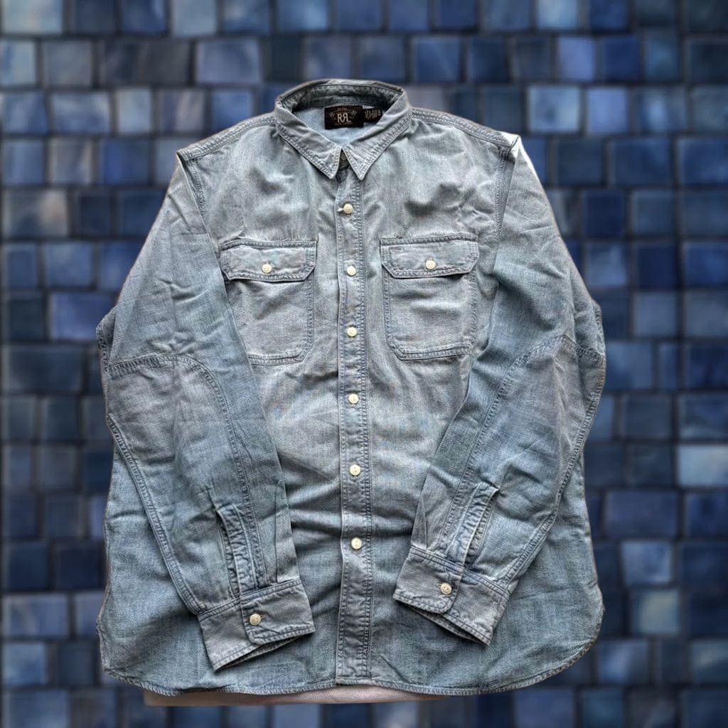Ralph Lauren RRL RALPH LAUREN WORK SHIRT DENIM LONG SLEEVE LIGHT BLUE SIZE XL MEN USED Size US XL / EU 56 / 4 - 1 Thumbnail