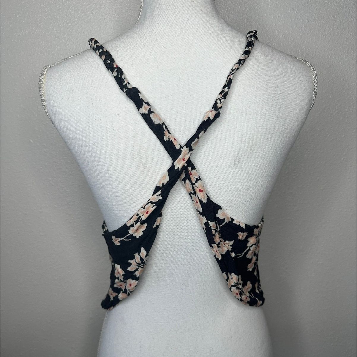 Other Boho Floral Braided Twist Back Tank Top Black Peach Linen Size XS / US 0-2 / IT 36-38 - 9 Thumbnail