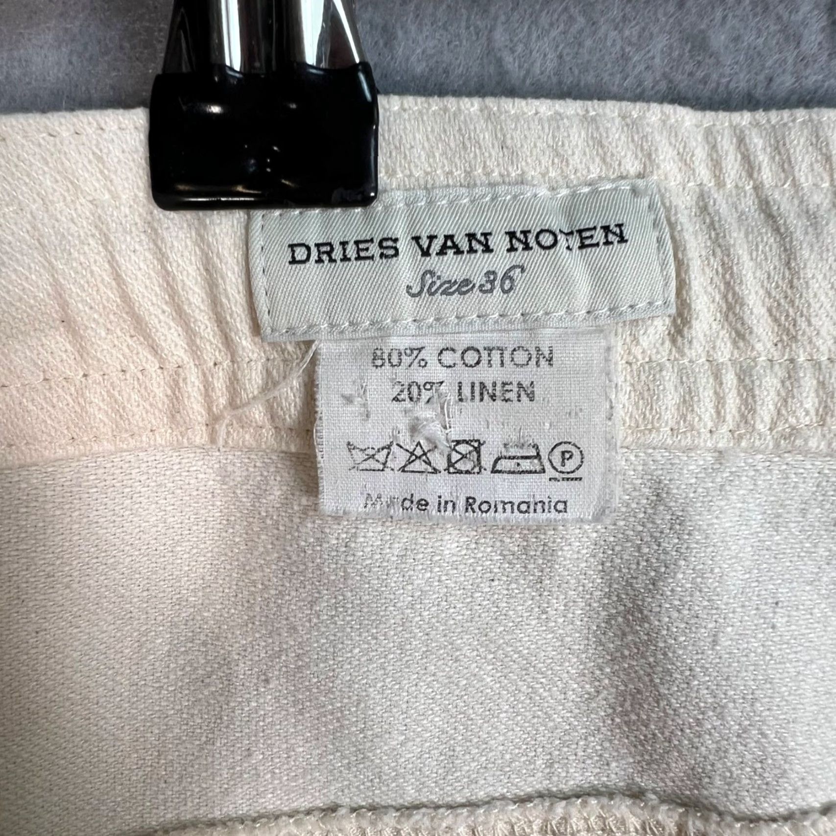 Dries Van Noten DRIES VAN NOTEN Womens Pants Size 36 Beige Tapered Ankle Cotton-Linen Casual Size 25" / US 0 / IT 36 - 3 Thumbnail