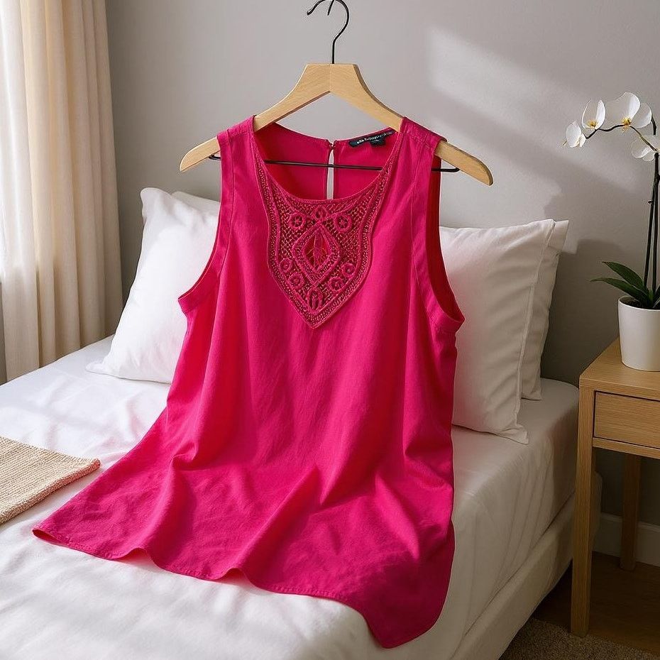 Other BANANA REPUBLIC 100% Silk Embroidered Tank Pink Womens Large Size L / US 10 / IT 46 - 1 Thumbnail