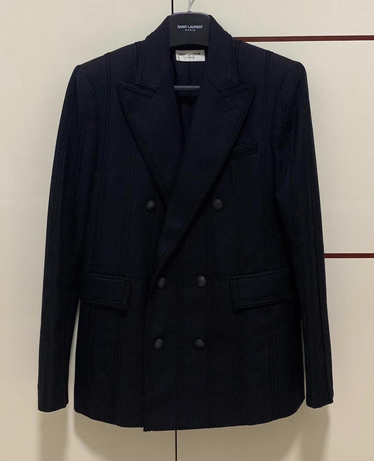 Saint Laurent Paris Double-Breasted Black Pinstripe Blazer Size US M / EU 48-50 / 2 - 1 Thumbnail