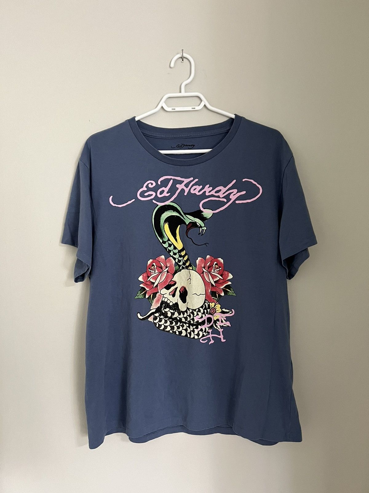 Ed Hardy Ed Hardy Cobra Skull Graphic Solid T-Shirt Blue Men's Size US XL / EU 56 / 4 - 1 Thumbnail