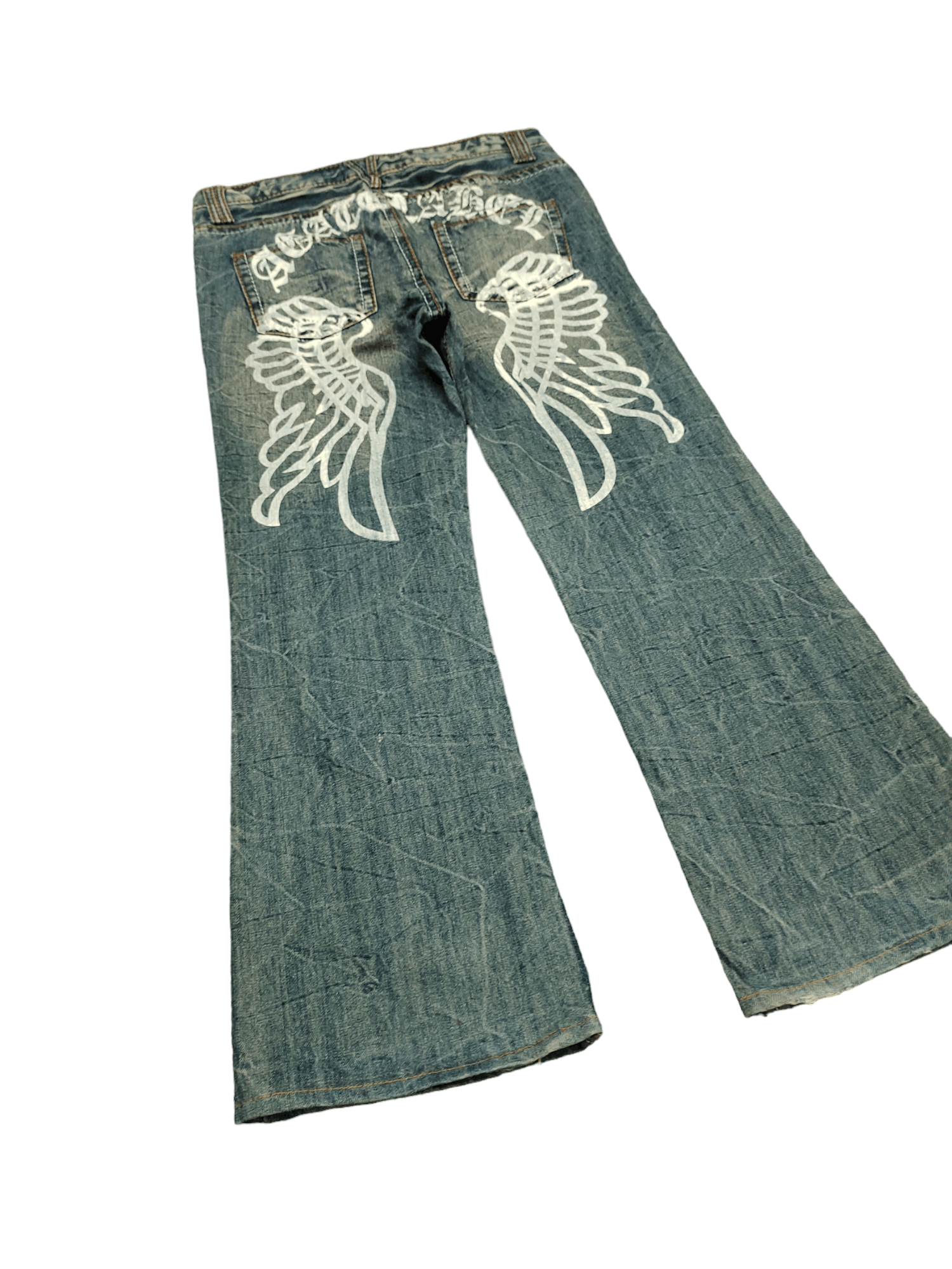 If Six Was Nine Flare Baggy Jean Agate Label Wings Distress Bootcut Wide Leg Size US 34 / EU 50 - 3 Thumbnail