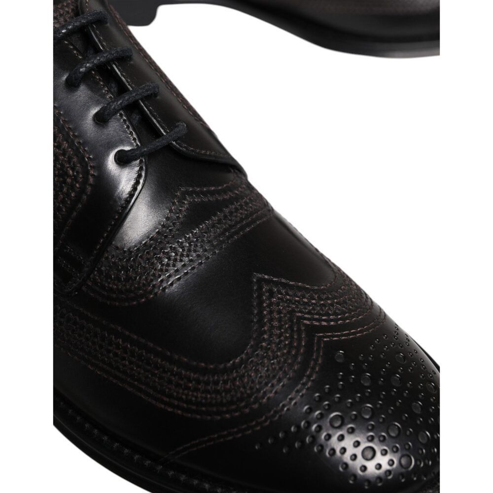 Dolce & Gabbana Dolce & Gabbana Black Embroidered Classic Leather Derby Dres Size US 7 / EU 40 - 8 Thumbnail