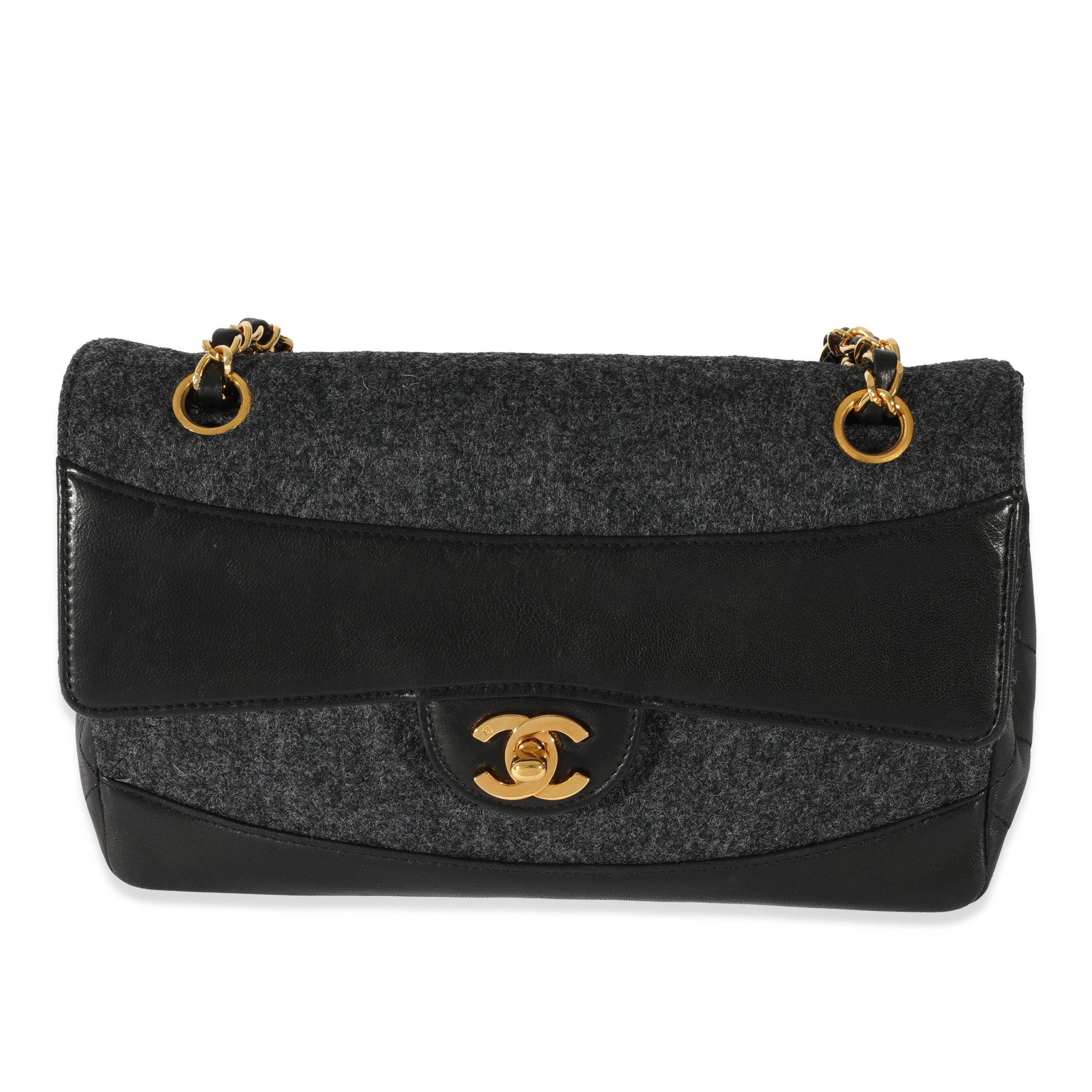 image of Chanel Vintage Black Lambskin & Grey Felt Classic Flap Bag, Women's