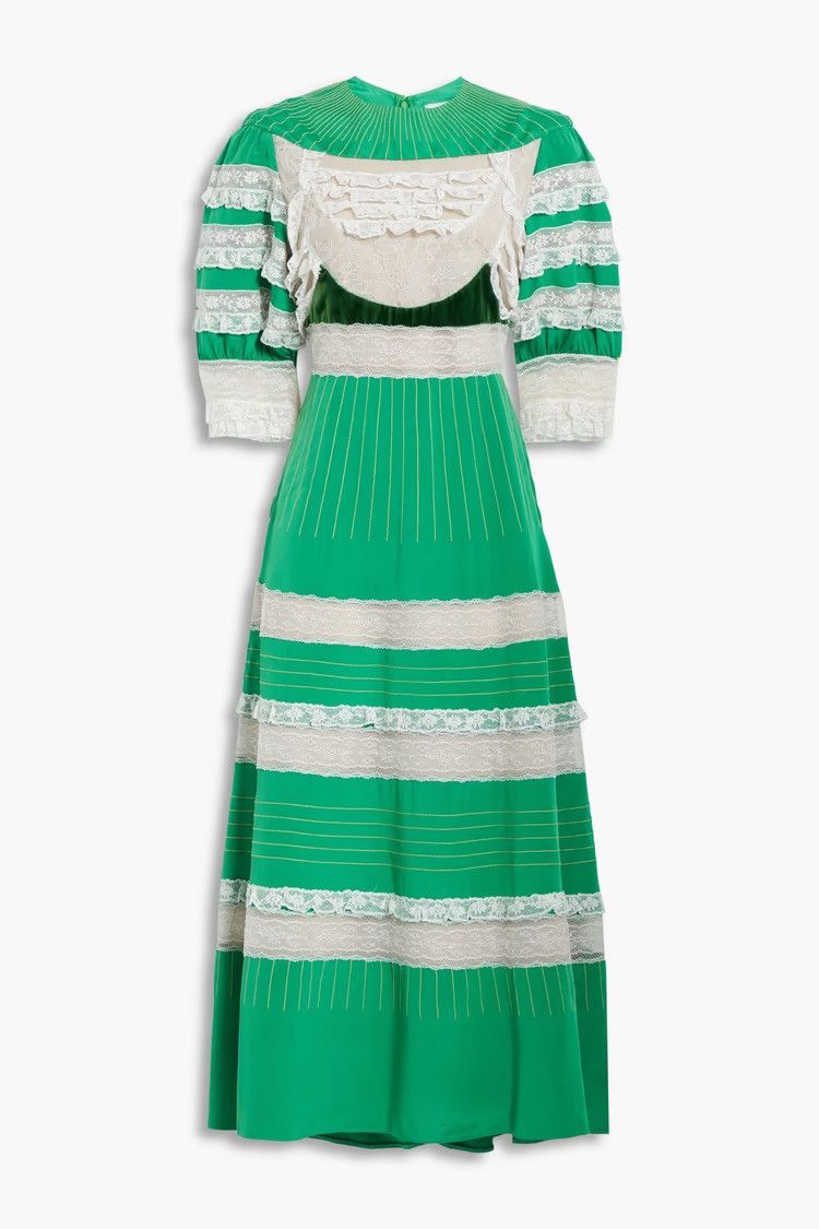 Valentino VALENTINO GARAVANI Ruffled Tulle velvet-paneled silk Dress Size S / US 4 / IT 40 - 1 Thumbnail