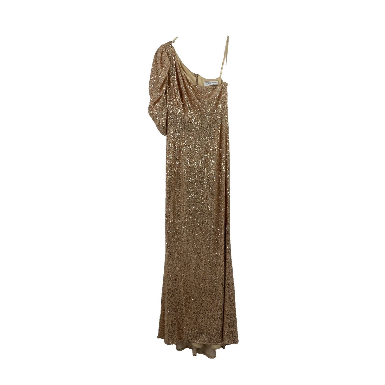 image of Ieena For Mac Duggal Women's One-Sleeve Sequin Rose Gold Dre (Size Small)