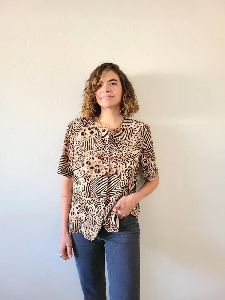 Designer Vintage 90's Cheetah/tiger button up Blouse Size M / US 6-8 / IT 42-44 - 2 Thumbnail