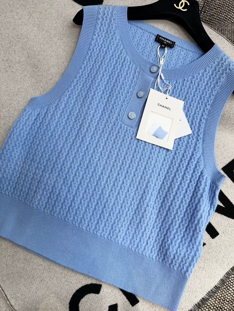 Chanel Chanel 24b blue knitted round-neck top Size M / US 6-8 / IT 42-44 - 3 Thumbnail