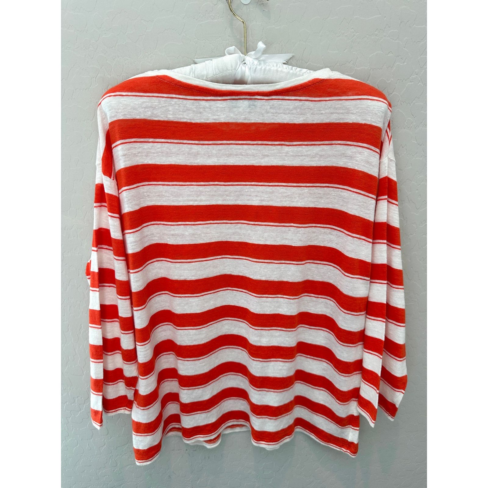 LK Bennett L.K.BENNETT | Orange White Striped Linen 3/4 Sleeve Top Size L / US 10 / IT 46 - 4 Thumbnail