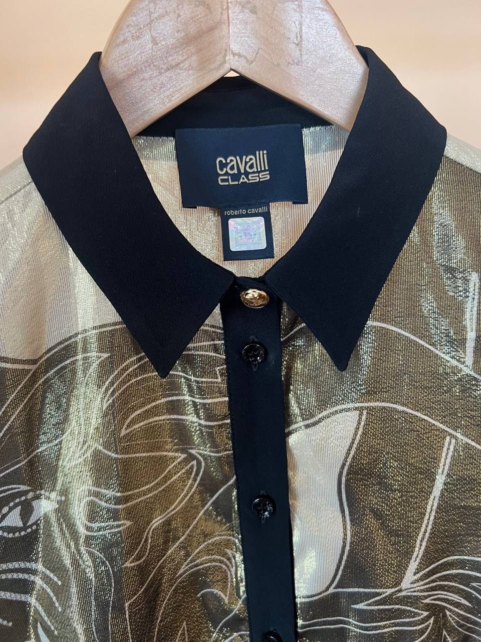 Just Cavalli × Roberto Cavalli Cavalli Class Silk Gold Lion printed shirt Size XS / US 0-2 / IT 36-38 - 7 Thumbnail