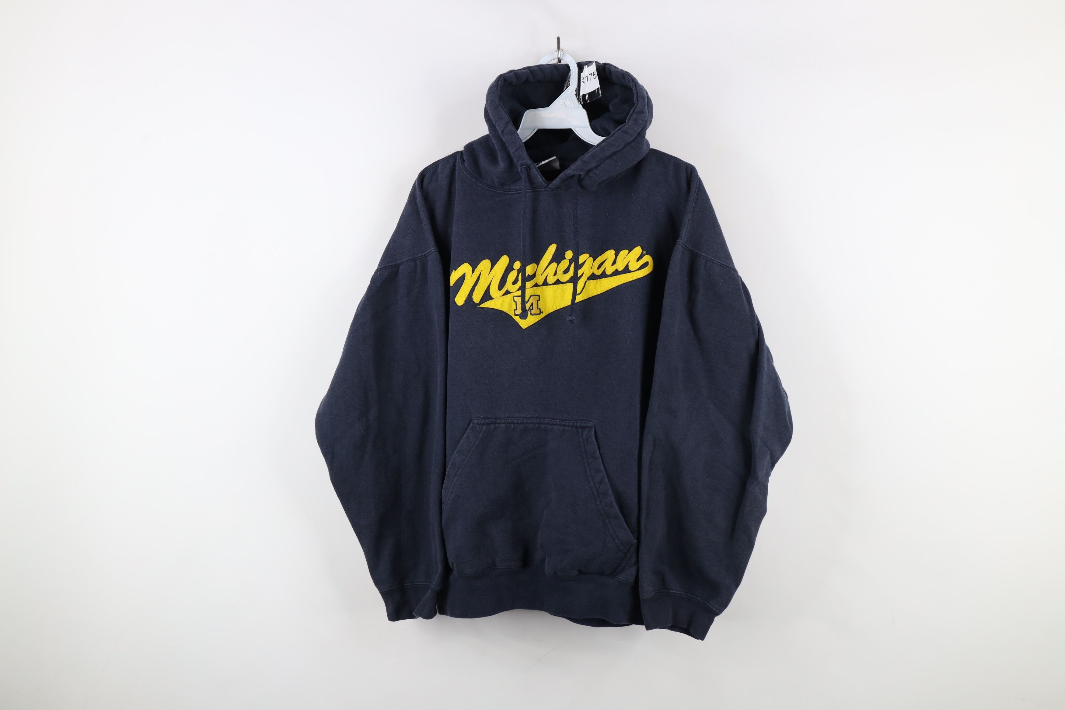 Vintage Vintage 90s Spell Out Script University of Michigan Hoodie Size L / US 10 / IT 46 - 1 Thumbnail