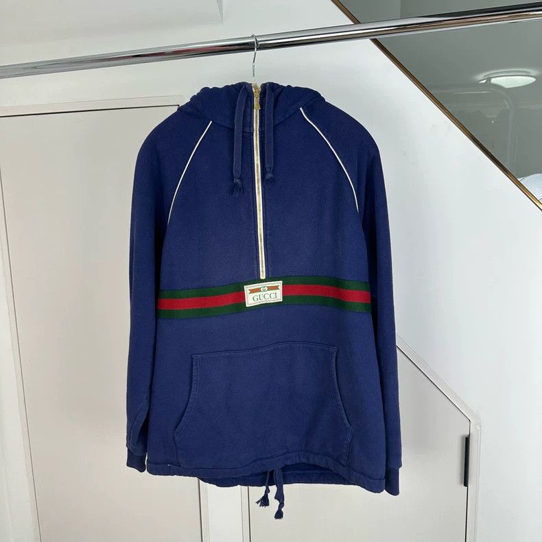 Gucci Gucci Dark blue letter striped printed hooded sweatshirt 25 Size US M / EU 48-50 / 2 - 1 Thumbnail