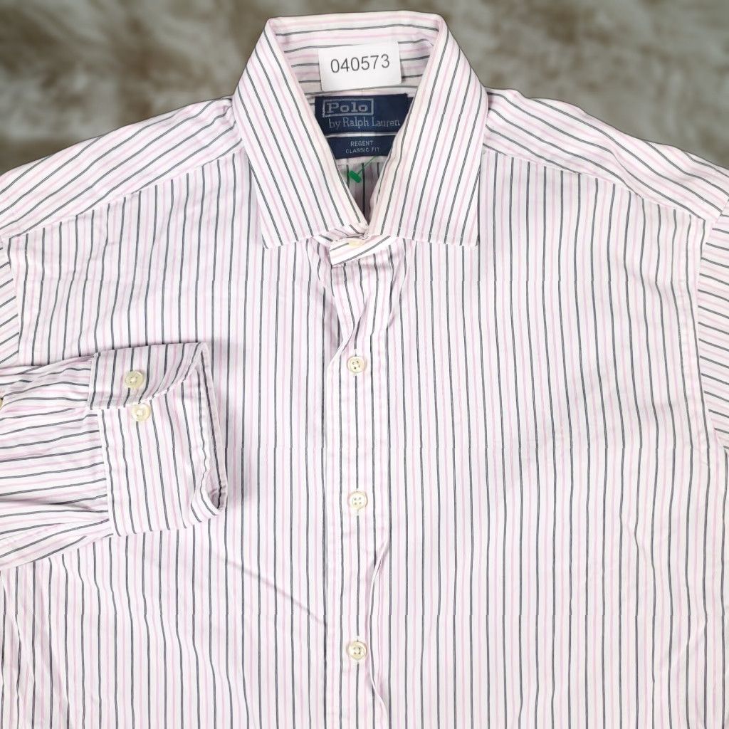 Ralph Lauren Ralph Lauren Shirt Mens 16 Pink White Striped Dress Button Up Long Sleeve Non-Iron Pockets 100% Cotton Casual Workwear Mens Size 42R - 1 Thumbnail