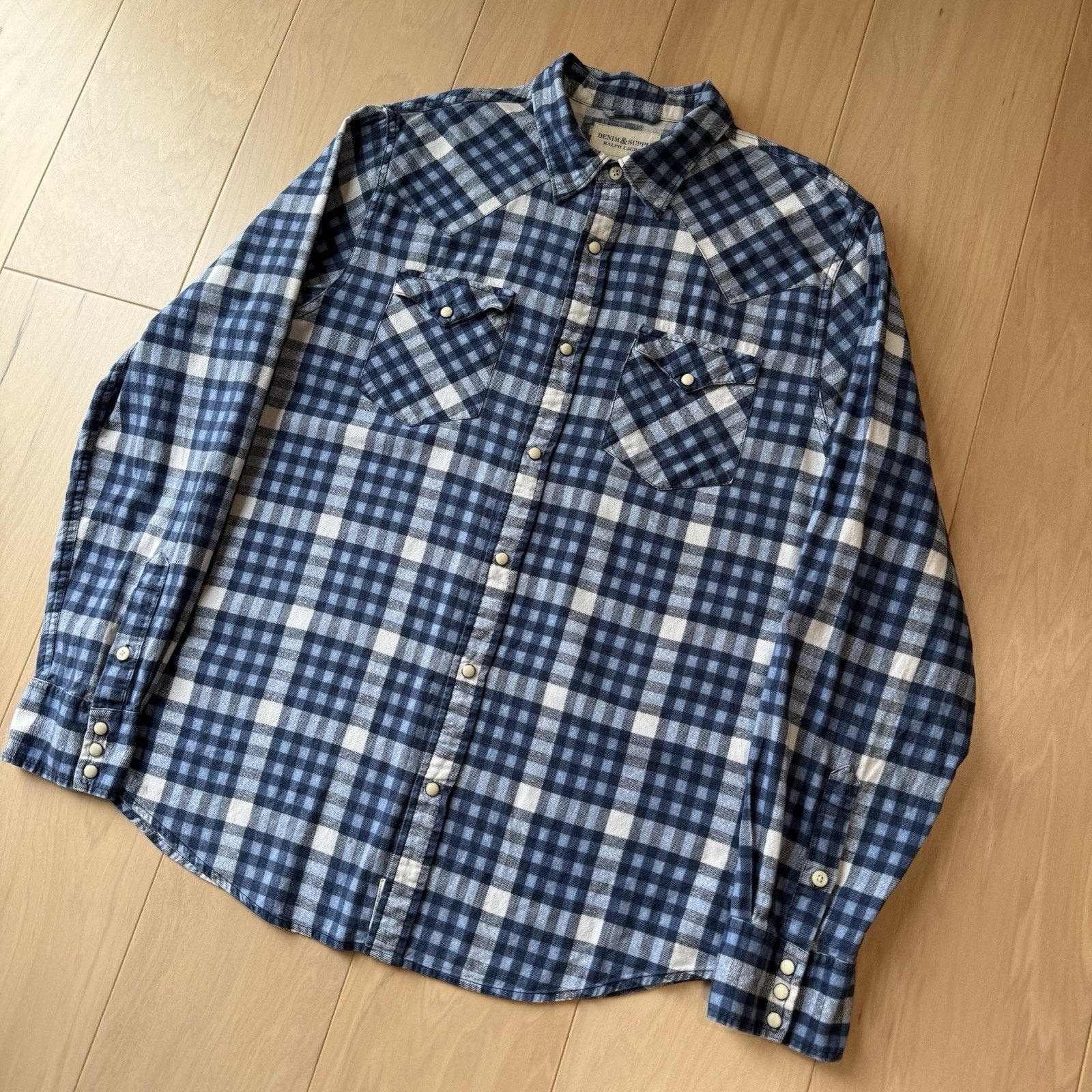 Polo Ralph Lauren × Vintage Denim & Supply Ralph Lauren Pearl Snap Shirt L Blue Check Size US L / EU 52-54 / 3 - 8 Thumbnail
