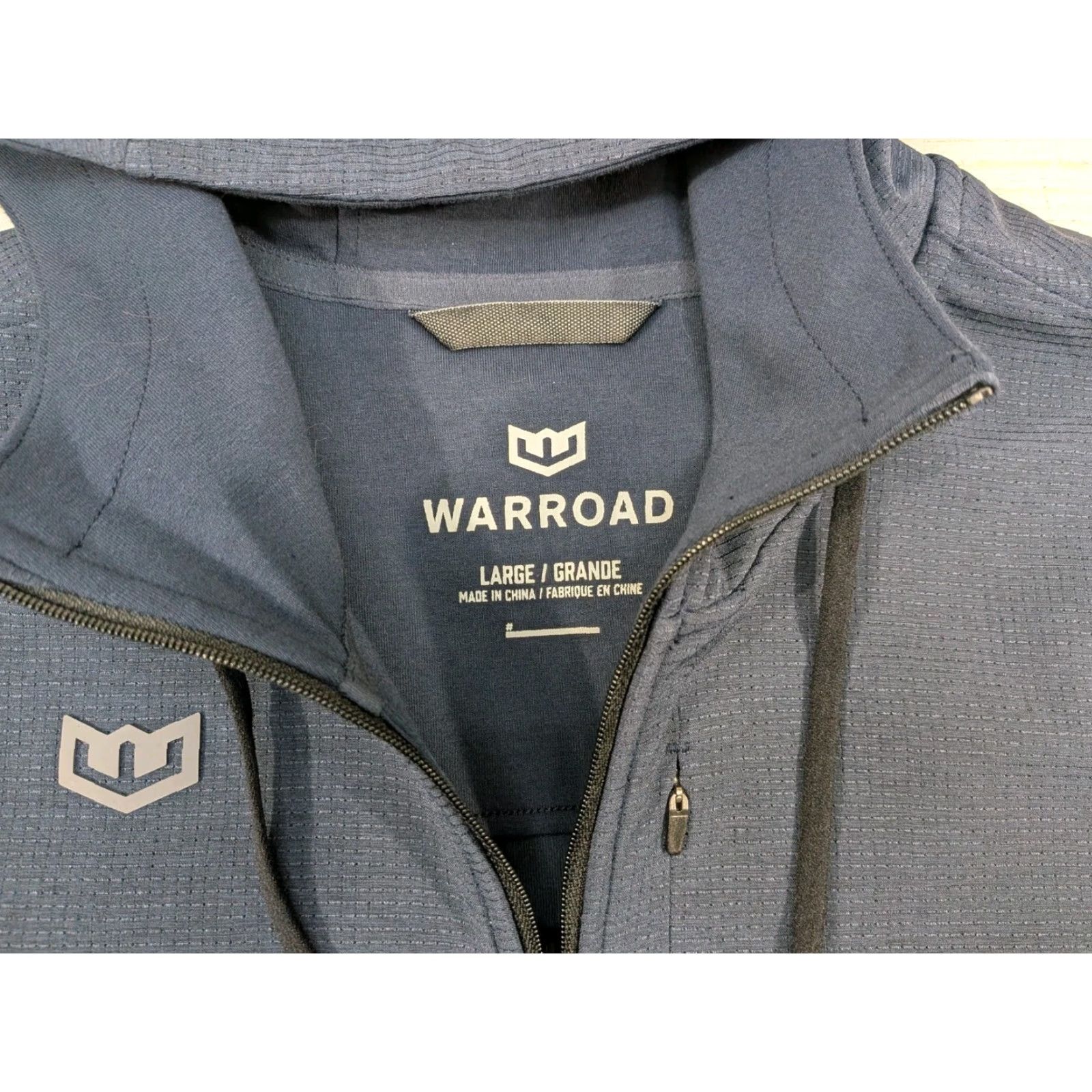 Warroad Hoodie Mens Large Navy Full Zip Performance Stretch Hooded Zip Pockets Logo Winter Fall Sports Outdoor Mens