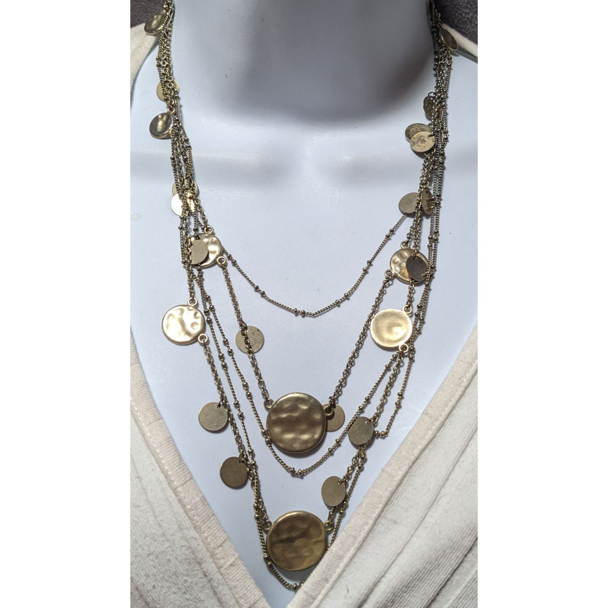 Other Gold Tone Multilayer Hammered Disc Chain Necklace Size ONE SIZE - 5 Thumbnail