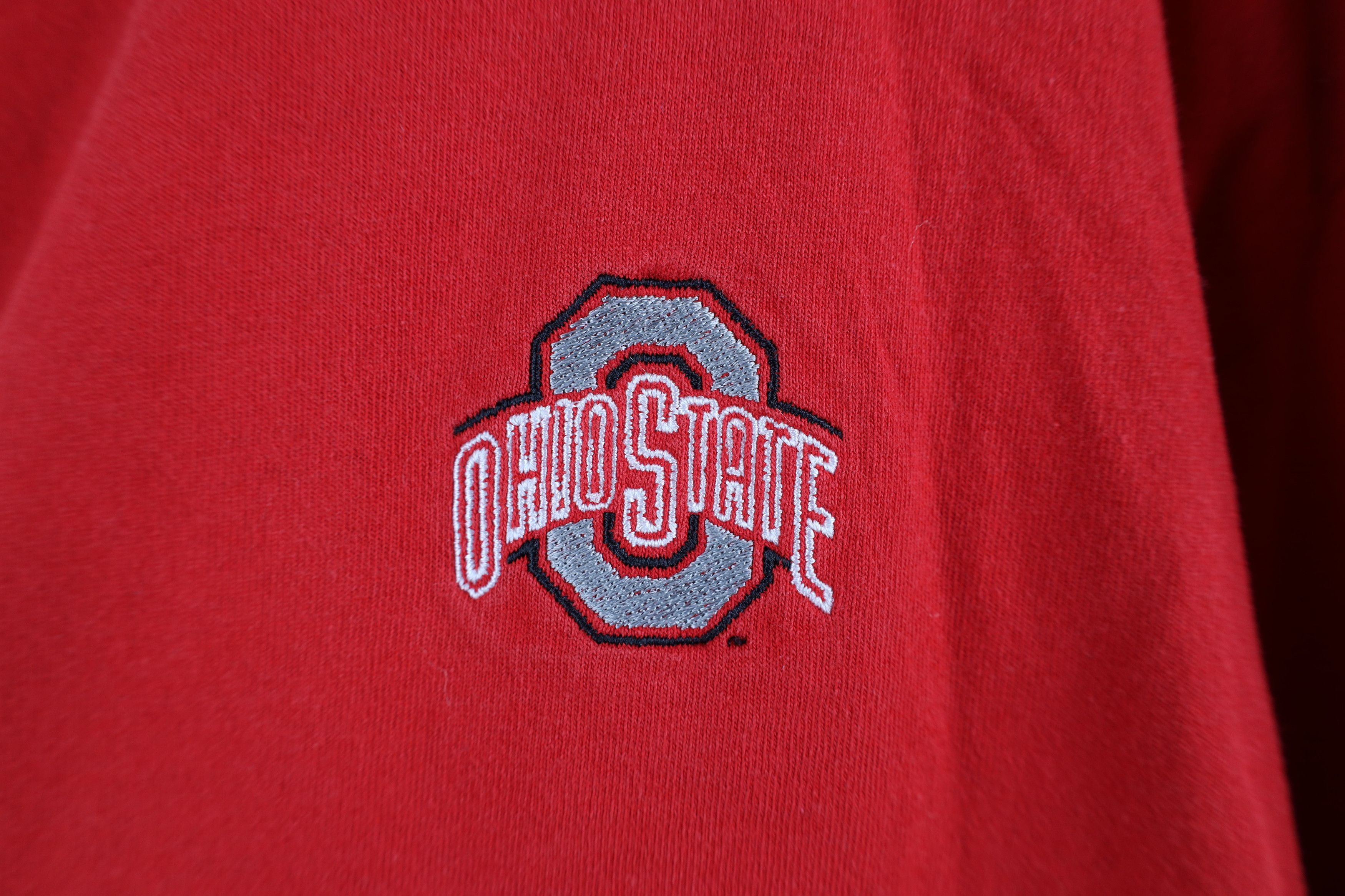Vintage Vintage 90s Ohio State University Mock Neck T-Shirt Red USA Size US XL / EU 56 / 4 - 4 Thumbnail