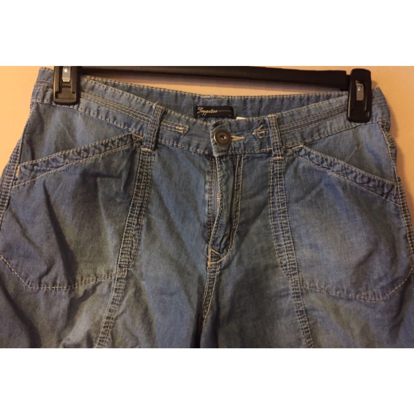 Vintage Supplies Women's Mid Rise Shorts Size 6 100% Cotton Blue 31x4-1/4 Casual Size 24" / US 00 / IT 34 - 2 Thumbnail