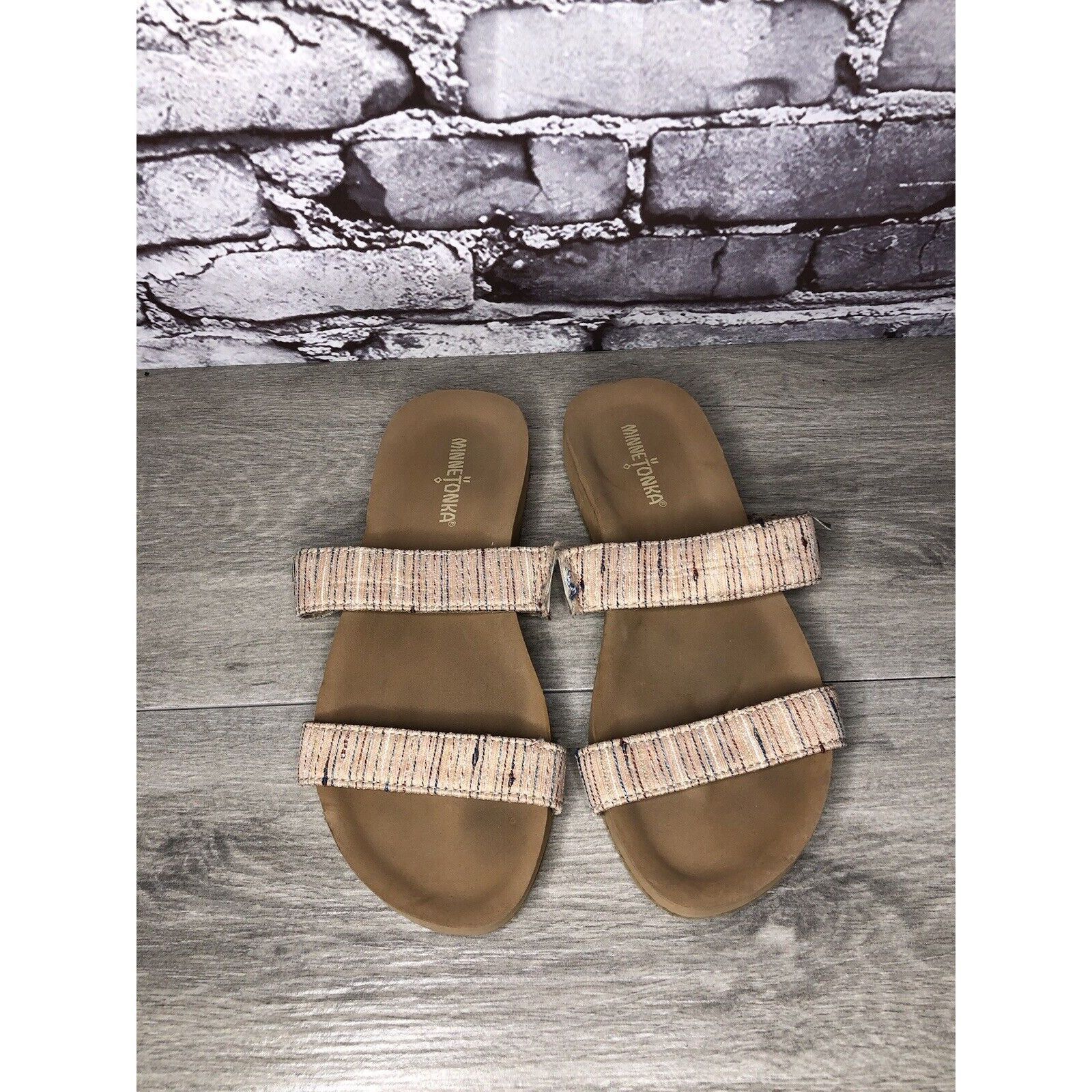 Minnetonka Minnetonka 532288 Pink Fabric Striped Casual Slides Sandals Size US 7 / IT 37 - 2 Thumbnail