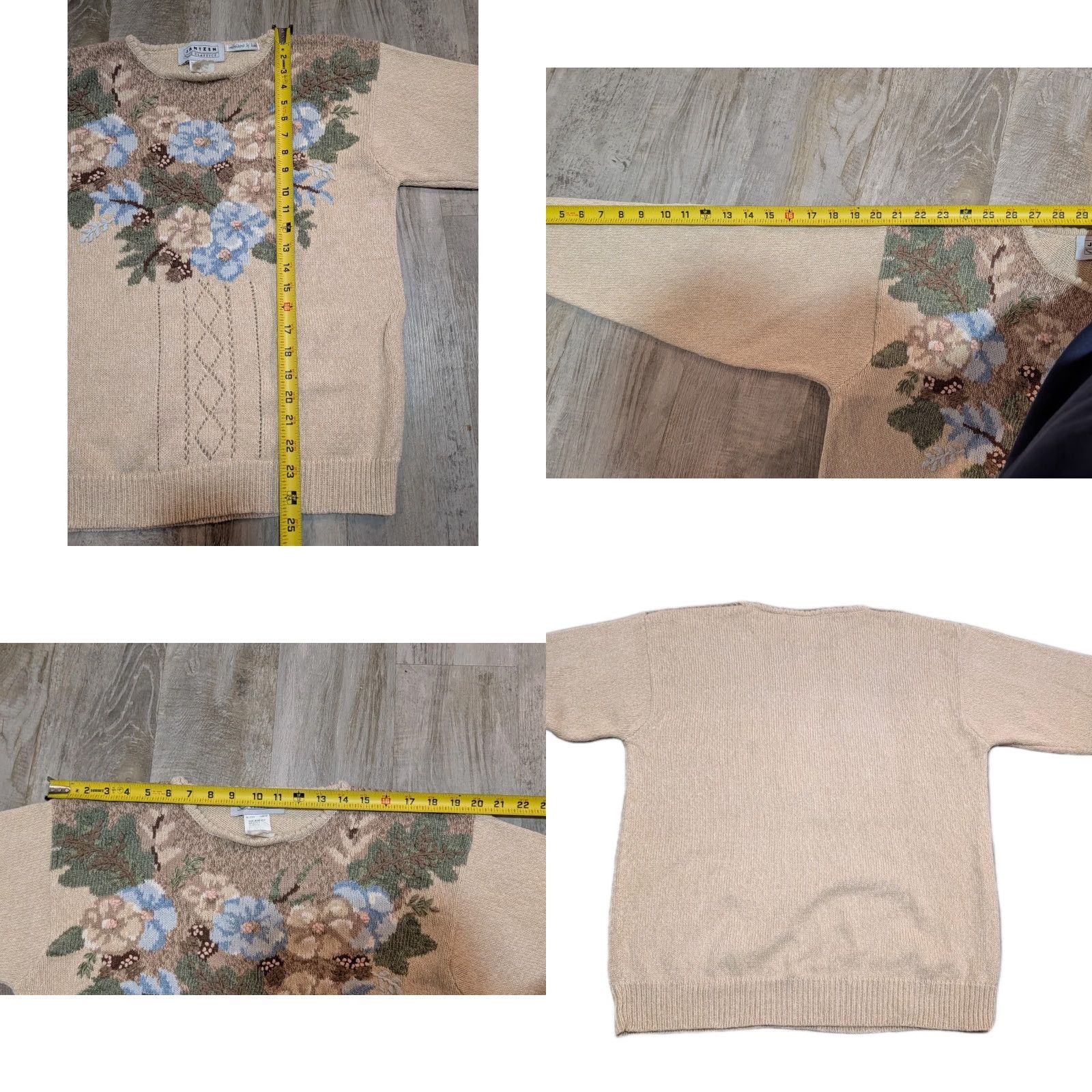 Jantzen VINTAGE Jantzen Sweater Womens M Beige Knit Crew Neck Floral Embroidered Raglan Long Sleeve Pullover Size M / US 6-8 / IT 42-44 - 9 Thumbnail