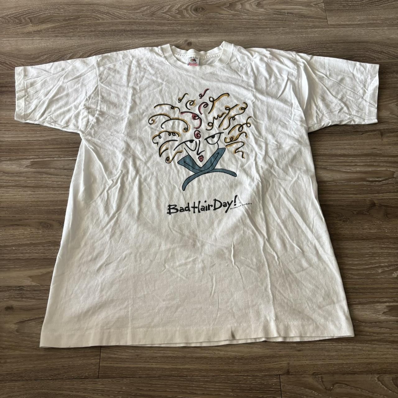 Vintage Crazy Vintage 90s White “Bad Hair Day” Fun Graphic Tee! Size XL Size US XL / EU 56 / 4 - 1 Thumbnail