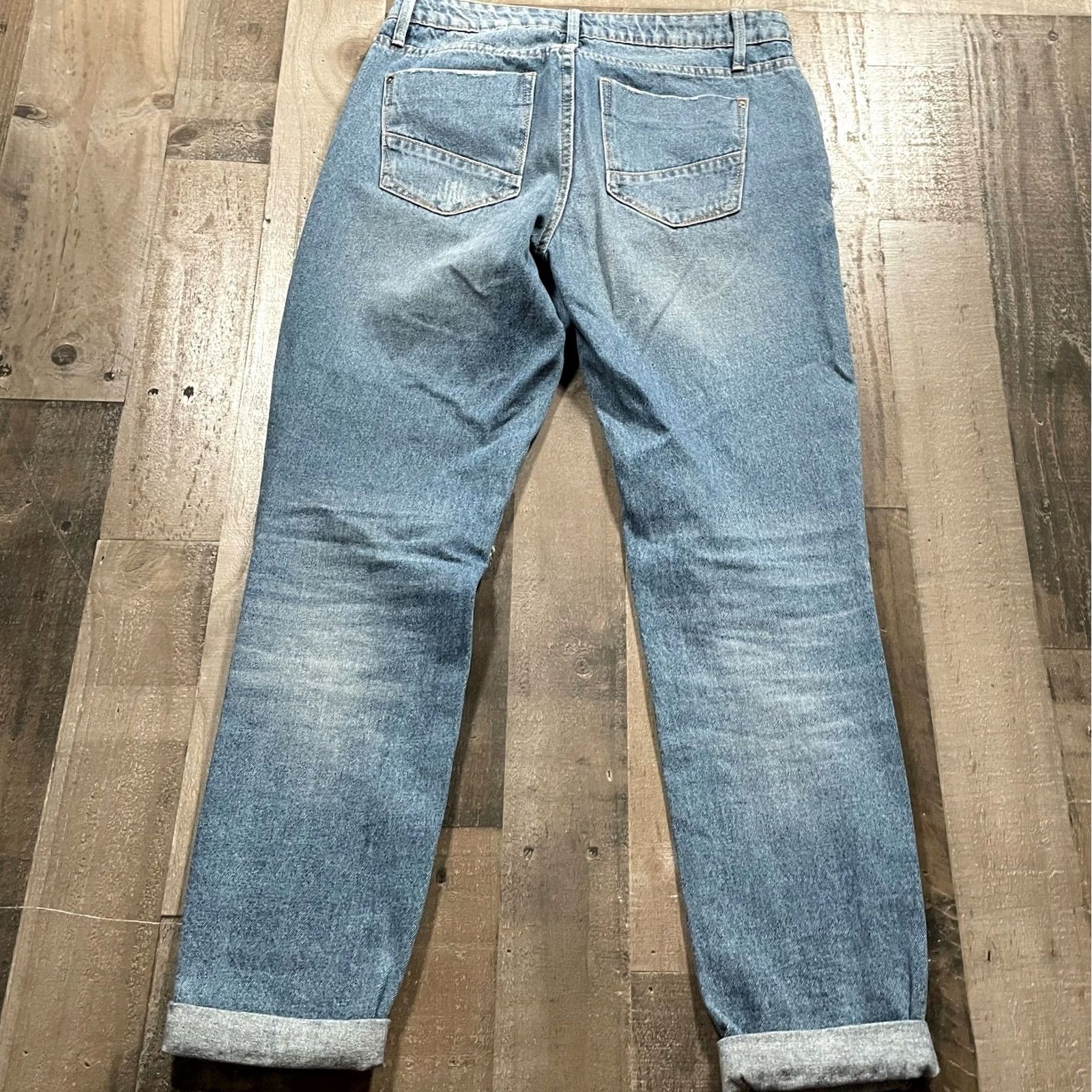 Vintage JustFab Jeans Womens 26 Mid-Rise Skinny Distressed Cuffed Rinse Blue Denim Size 26" / US 2 / IT 38 - 2 Thumbnail