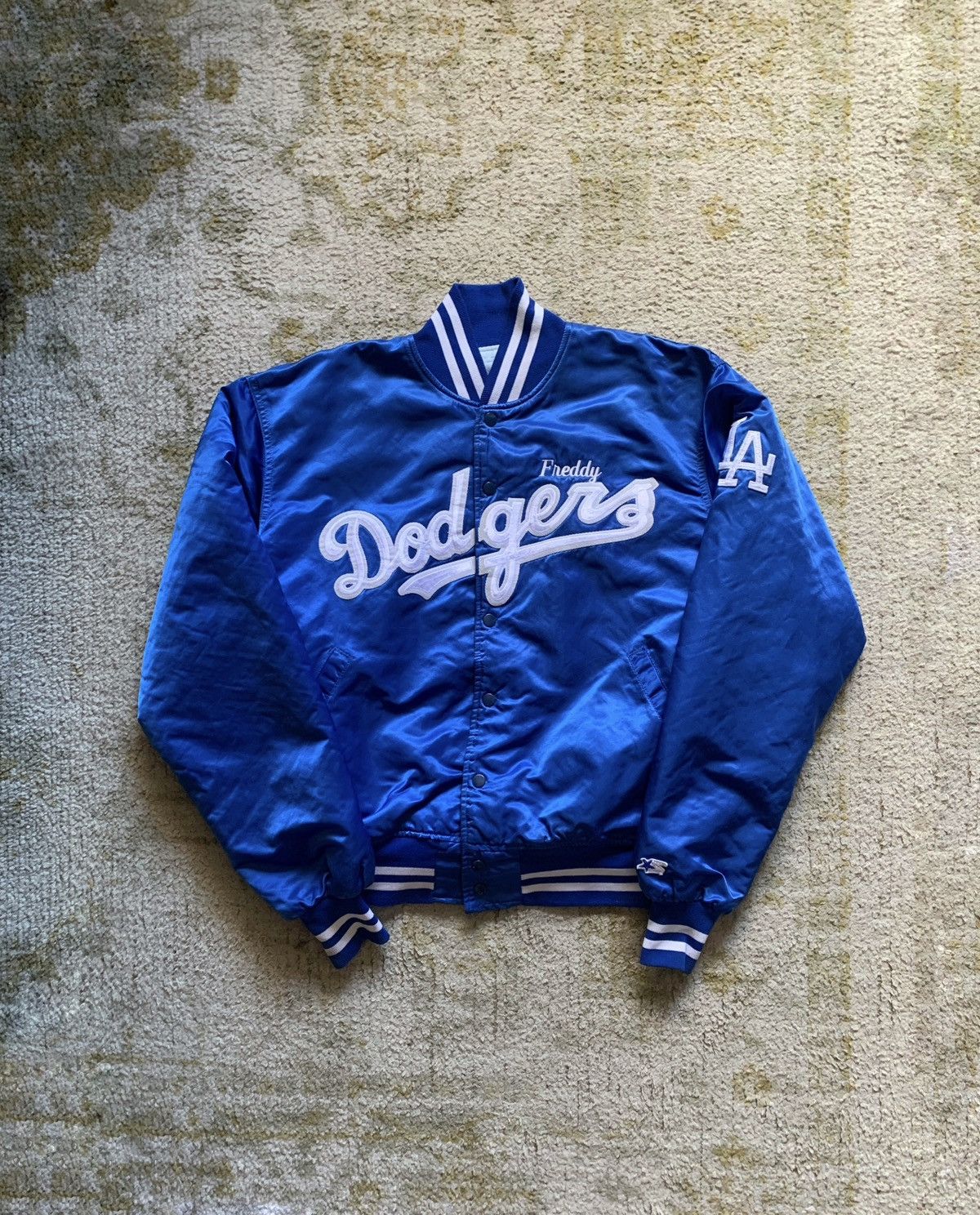 image of Los Angeles Dodgers x Mlb Vintage 90’S La Dodgers Satin Bomber Jacket in Blue, Men's (Size XL)