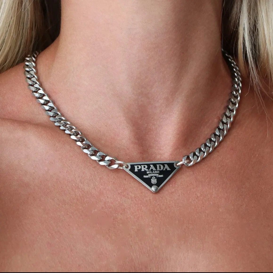 Prada Symbole Reworked Pendant Prada Chain Necklace