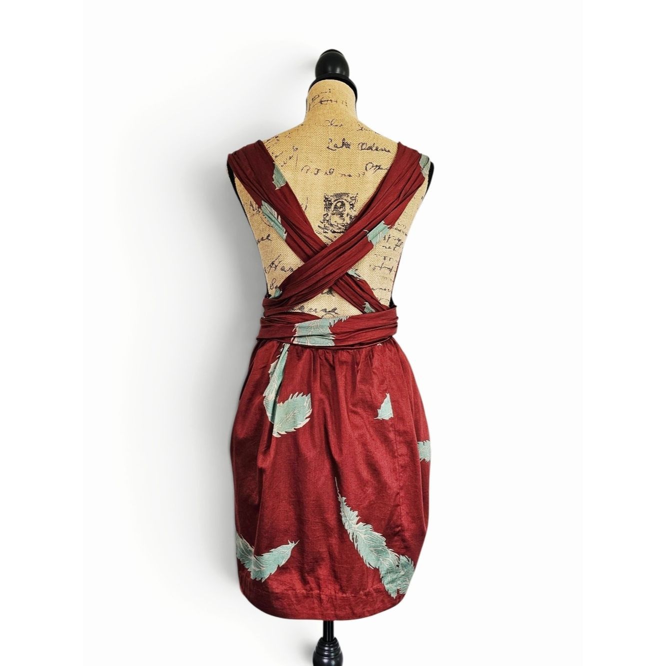 Marc Jacobs Marc Jacobs Maroon Feather Print Boho Low Back Halter Mini Size S / US 4 / IT 40 - 4 Thumbnail
