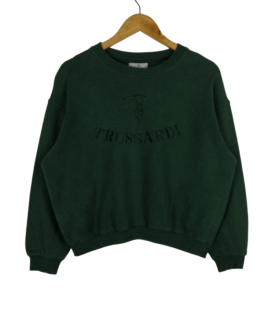 Trussardi Vintage 90s Trussardi Sweatshirt Crop Top Sweater Big Logo Size US L / EU 52-54 / 3 - 1 Thumbnail
