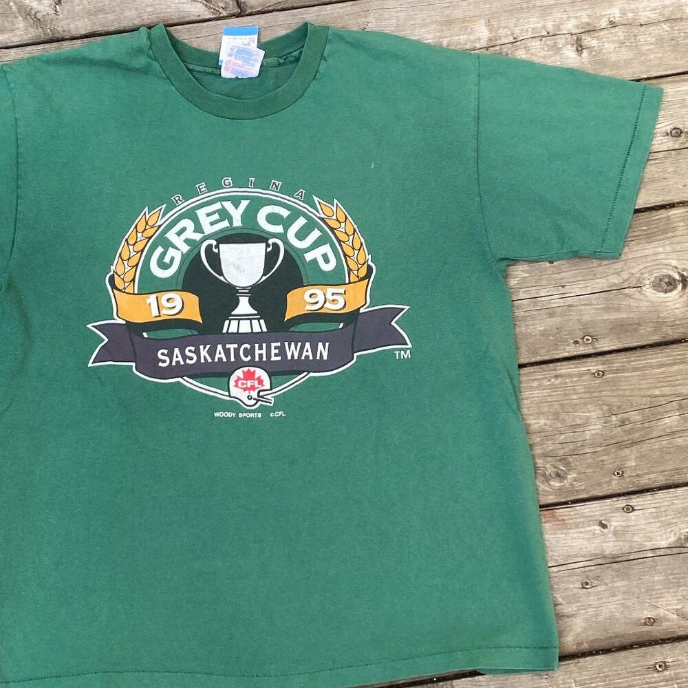 Vintage Vintage 1995 Woody Sports CFL Saskatchewan Grey Cup T Shirt Size US L / EU 52-54 / 3 - 1 Thumbnail
