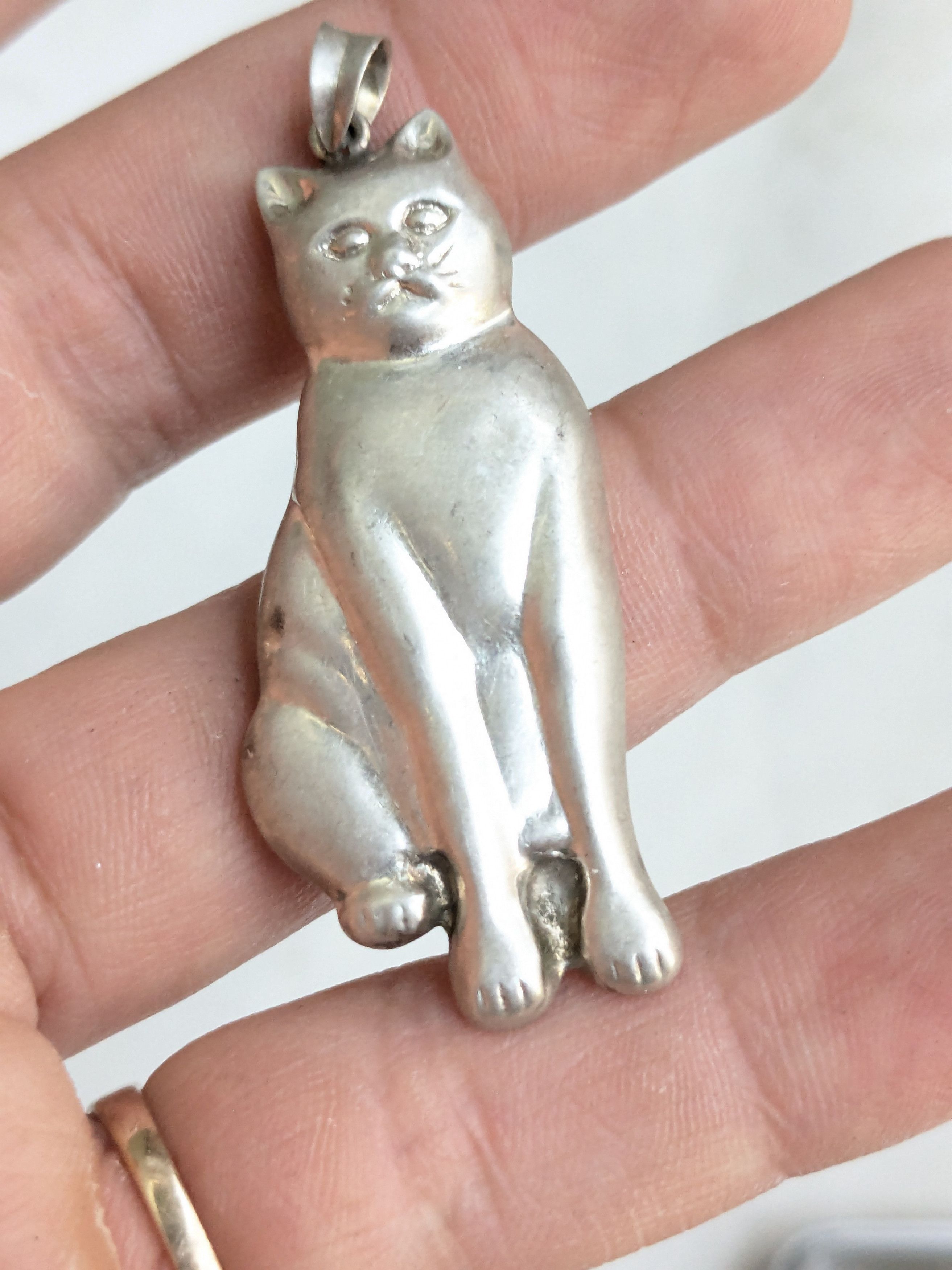 Sterling Silver Vintage Sterling Silver Cat Pendant Puffy Hollow Size ONE SIZE - 8 Thumbnail