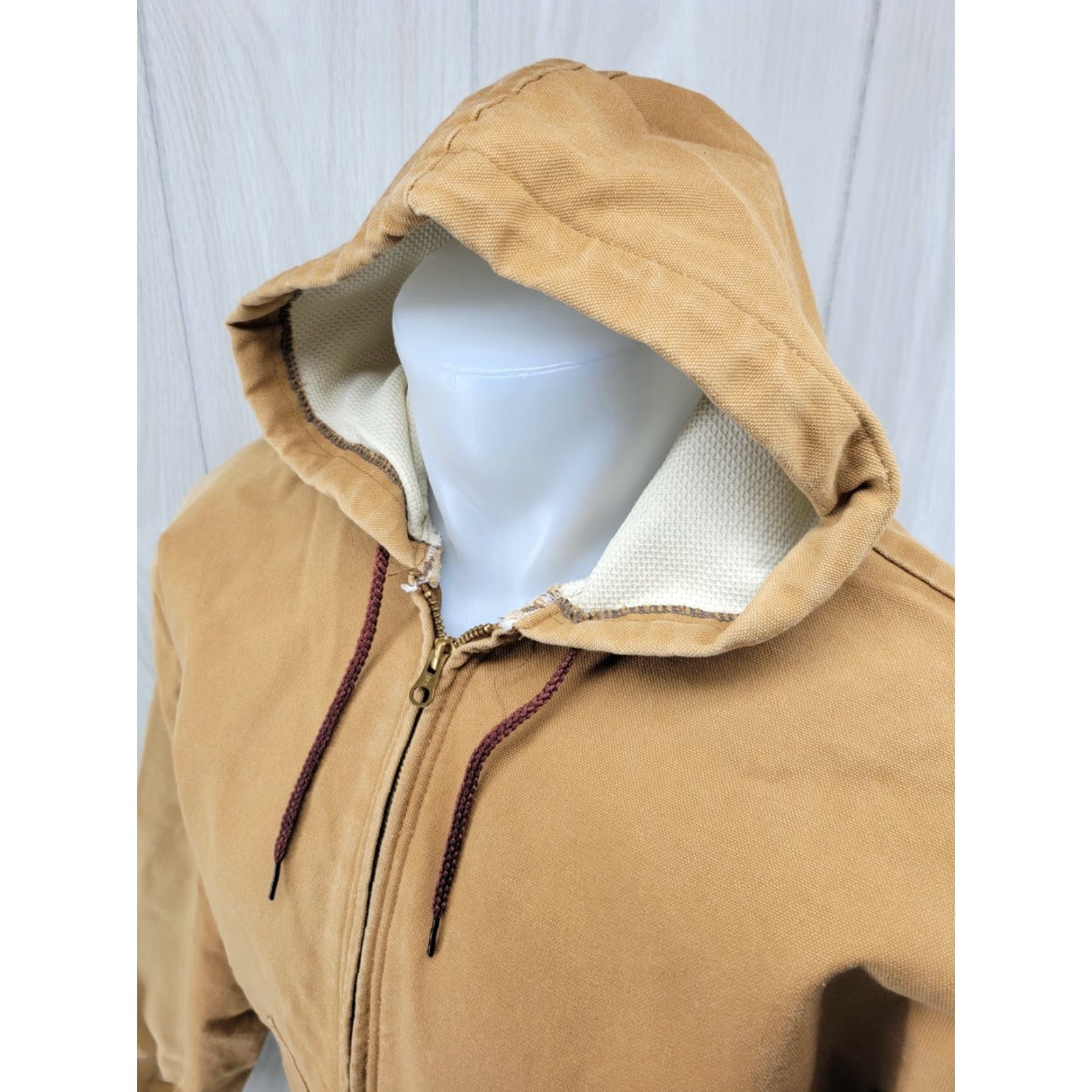 Vintage Fade Distressed Berco Hood Jacket Thermal Lining Duck Brown Mens XL 48-50 Canvas Cotton Jacket Size US XL / EU 56 / 4 - 3 Thumbnail