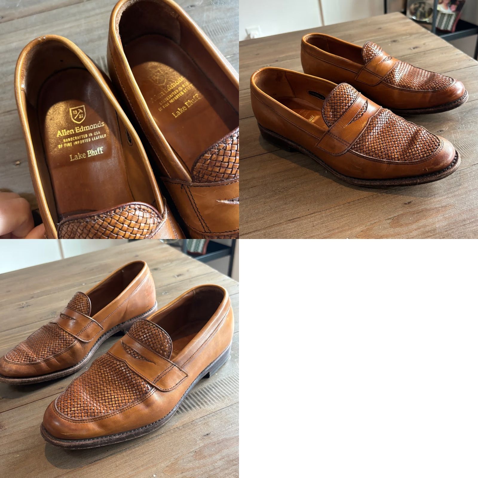 Allen Edmonds Shoes Mens‎ Size 8.5 Brown Leather Woven Loafer Slip On Lake Bluff Allen Edmonds Lake Bluff Men 8.5 D Woven Leather Heritage  main image 3
