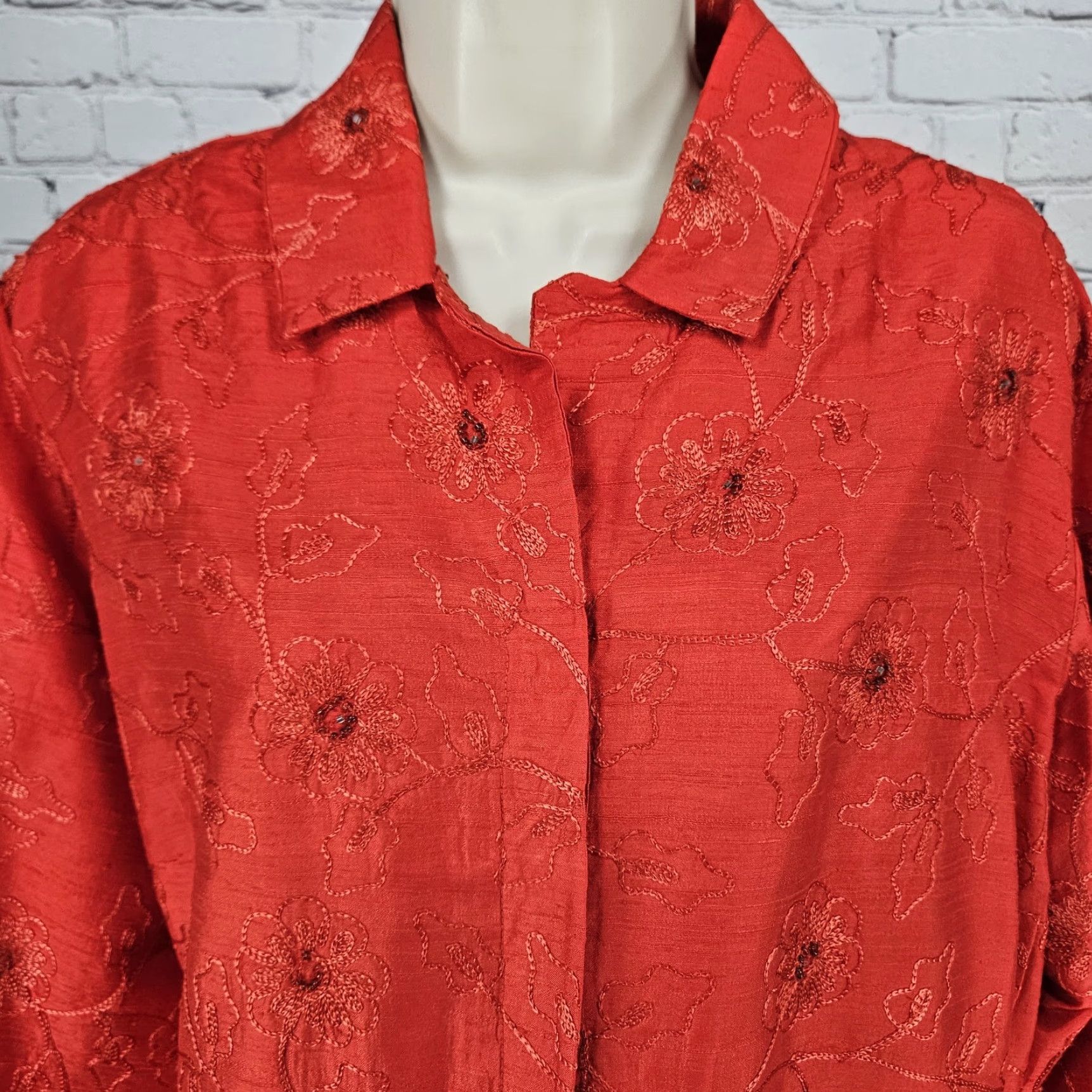 Vintage VTG Chico's Design Red Silk Embroidered Beaded 3/4 Sleeve Top Shirt Womens 3 US 16 Floral Silk Beaded Embroidered 100% Subscription? Size XS / US 0-2 / IT 36-38 - 7 Thumbnail